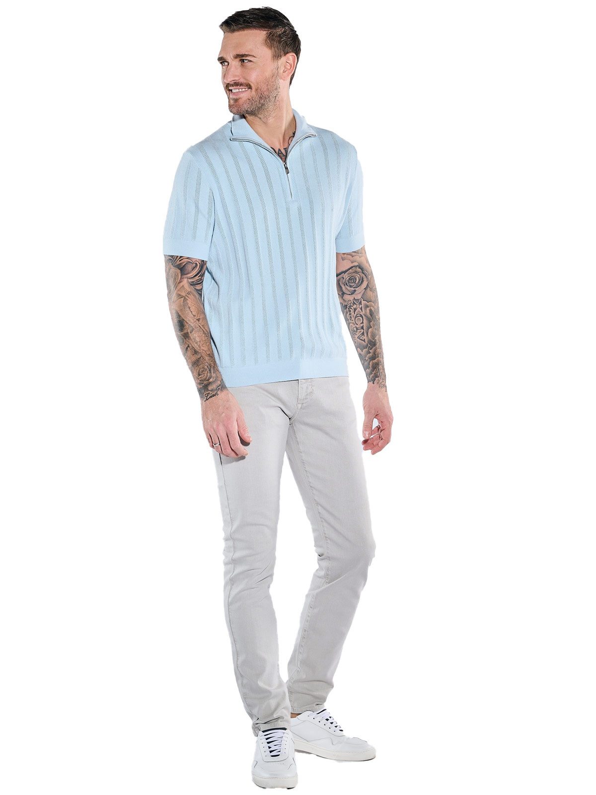 emilio adani Strickpullover Herren Strick-Shirt mit Zipper, Hellblau