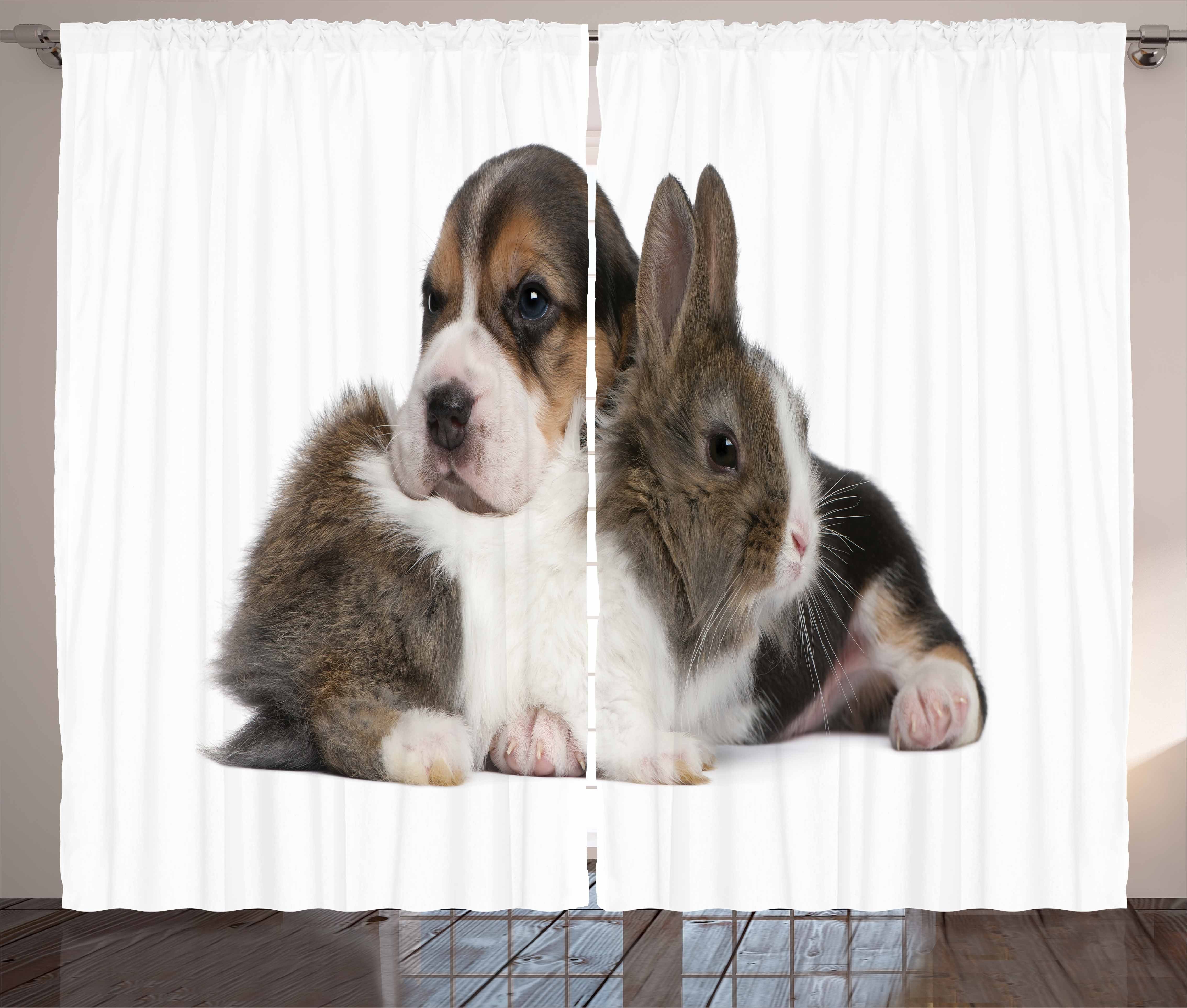 Gardine Schlafzimmer Kräuselband Vorhang mit Schlaufen und Haken, Abakuhaus, Beagle Kaninchen Puppy Pet Freunde