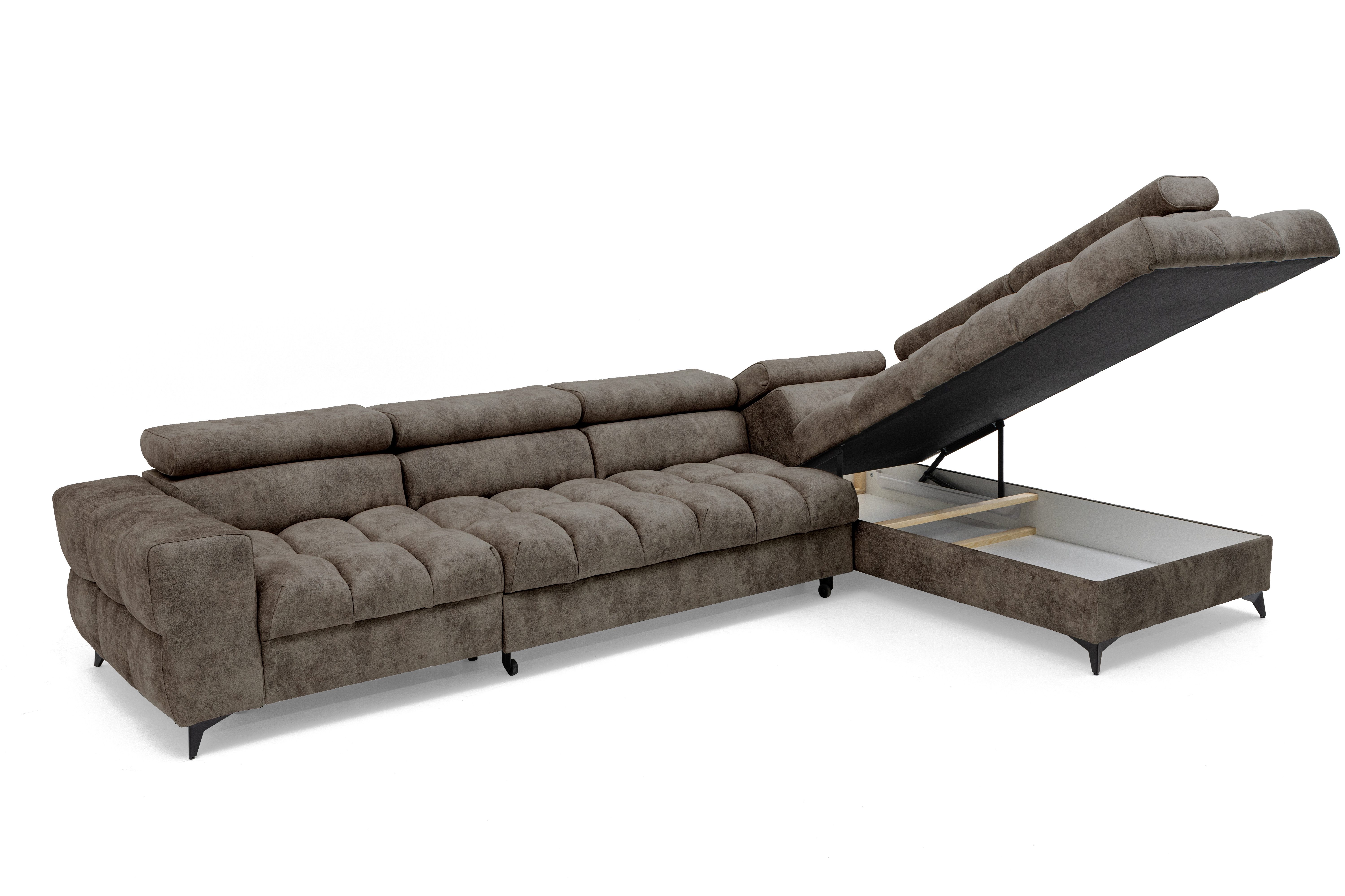 Muffo Ecksofa Pudding Maxi, Elegante starke Steppung, mit Bettkasten, verstellbaren Kopfstützen, mit Schalffunktion