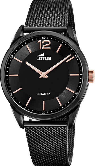 Lotus Quarzuhr Lotus Herren Armbanduhr Smart Casual, Herrenuhr rund, groß (ca. 40mm) Edelstahlarmband schwarz