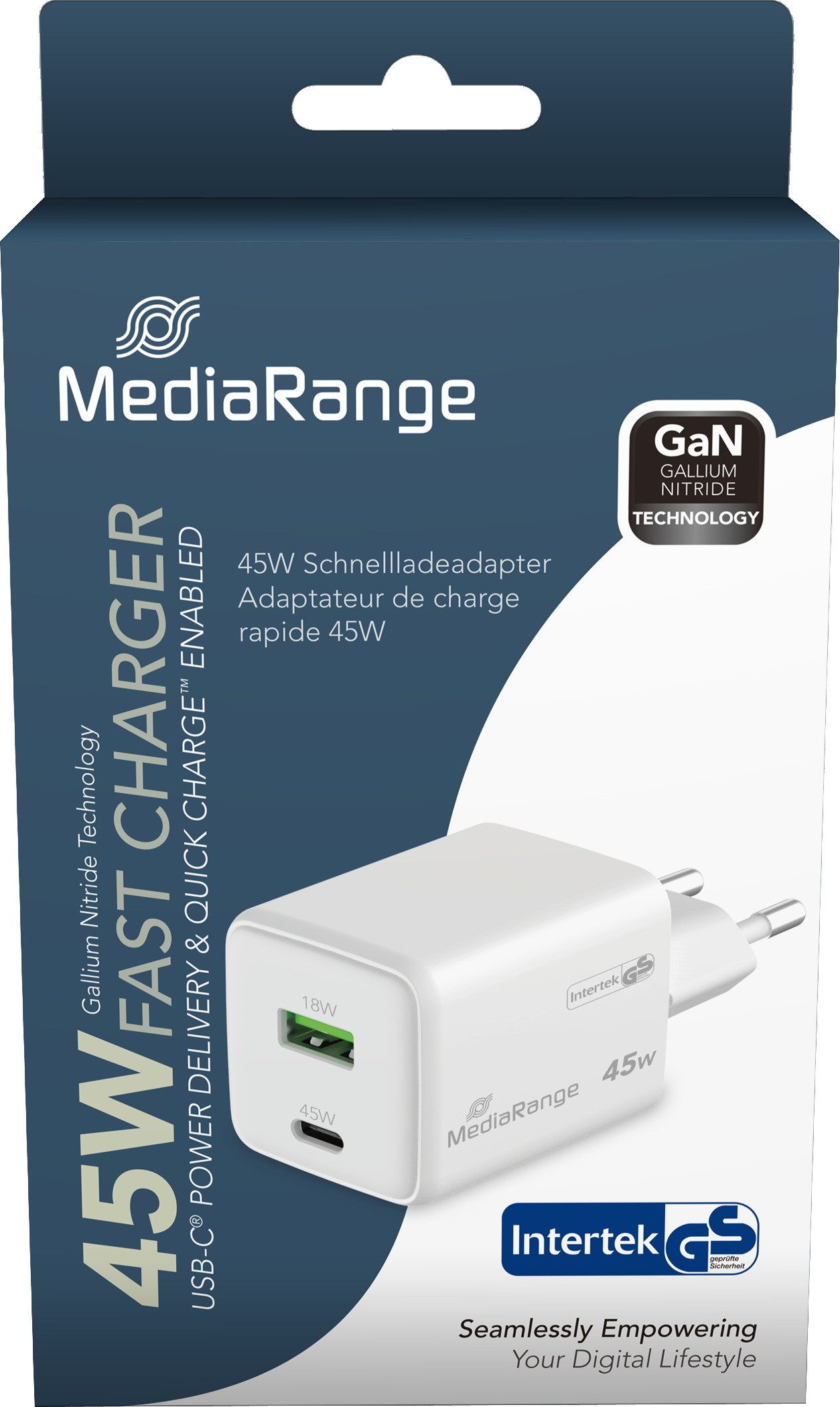 Mediarange Mediarange Ladegerät Power Adapter 45 Watt GaN 1x USB-A + 1x USB-C USB-Ladegerät