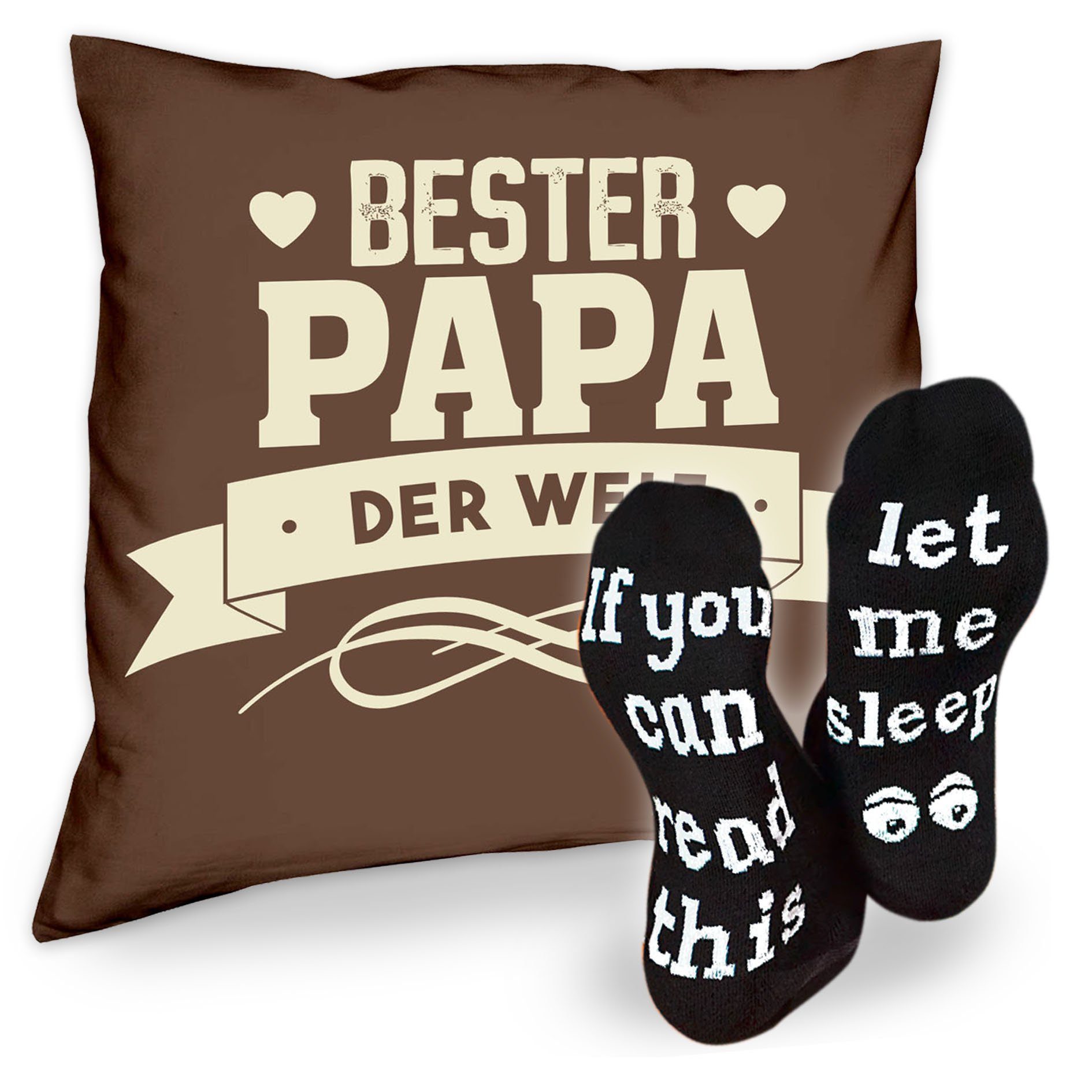 Soreso® Dekokissen Kissen Bester Papa Geburtstag Weihnachten Vatertag & Sprüche Welt braun Geschenke Socken der Sleep
