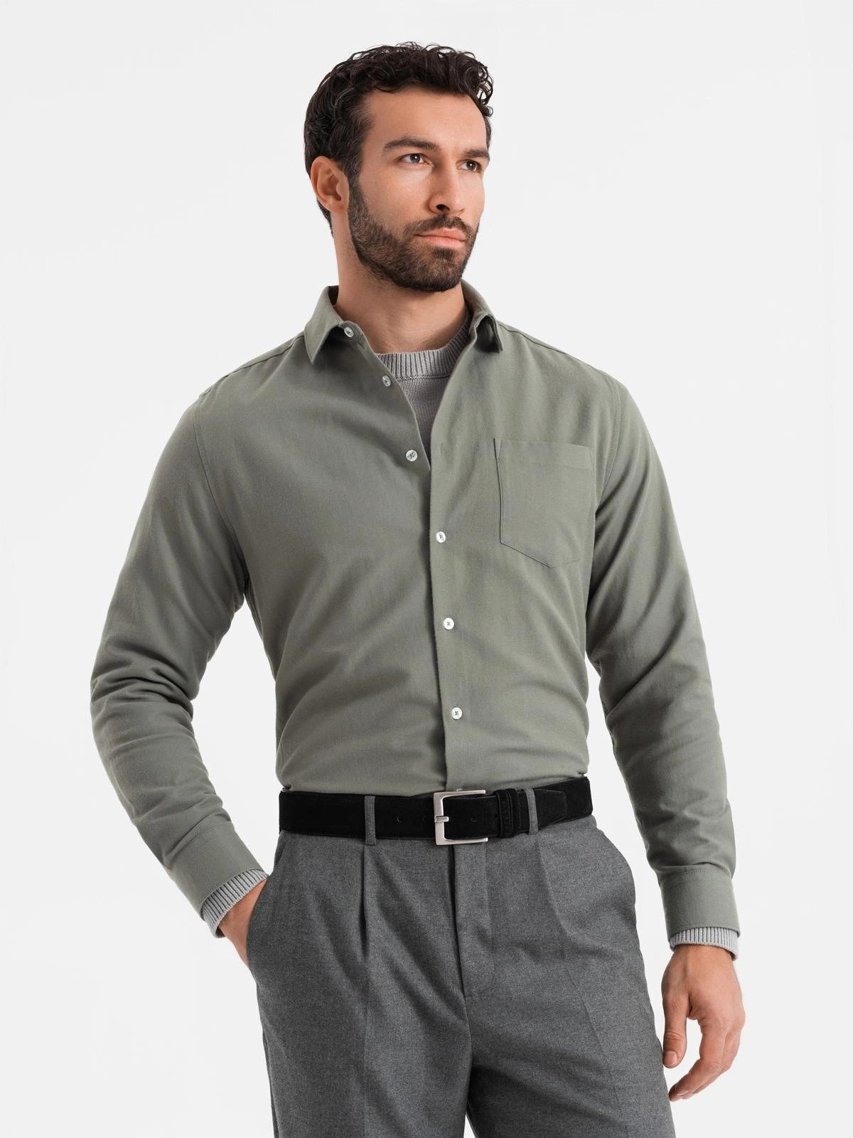 OMBRE Langarmhemd Herrenhemd mit einer Tasche günstig online kaufen