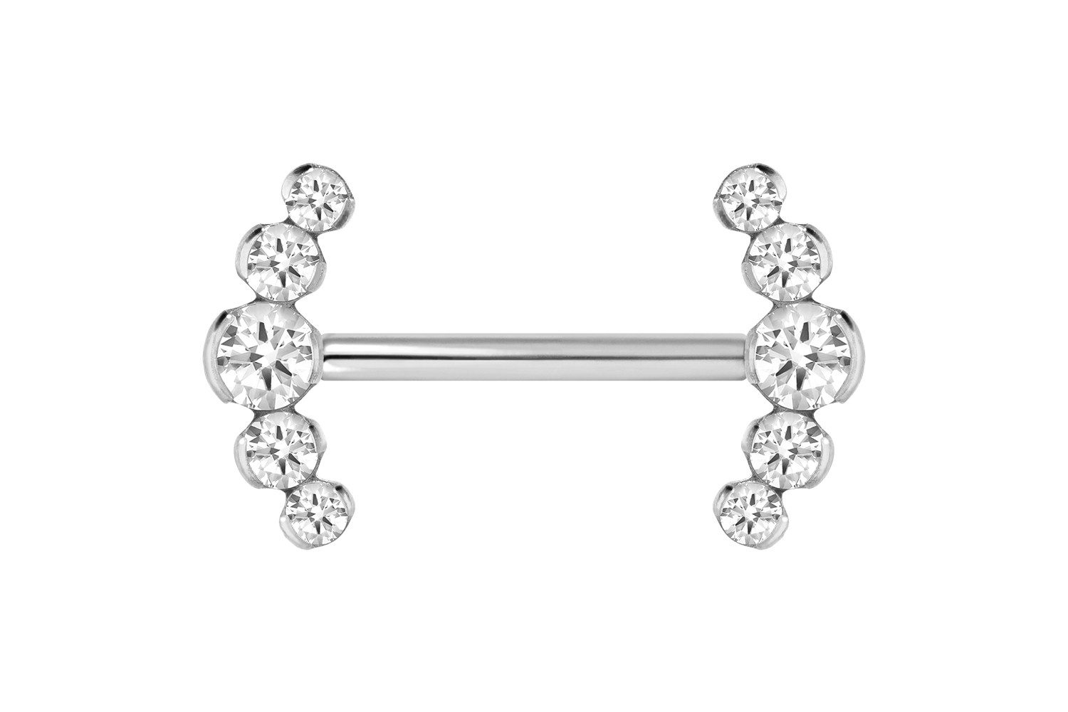 Brustwarzenpiercing Titan Barbell mit Push Fit 5 KRISTALLE