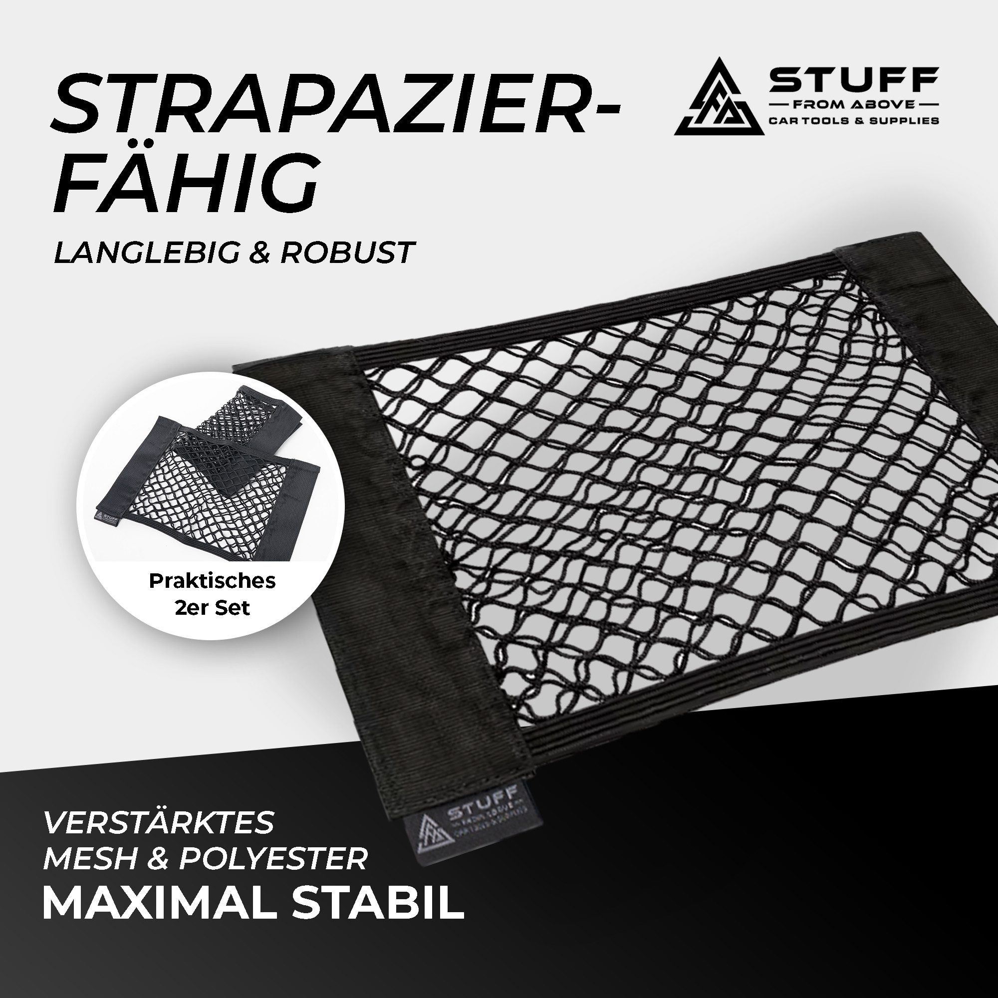 stuff from above Auto-Rückenlehnentasche als Kofferraumnetz mit extra starkem Klett - Autonetz 38x25 cm (4-tlg., Aufbewahrungsnetz im 2er oder 4er Set), Kofferr – Bild 5 von 5