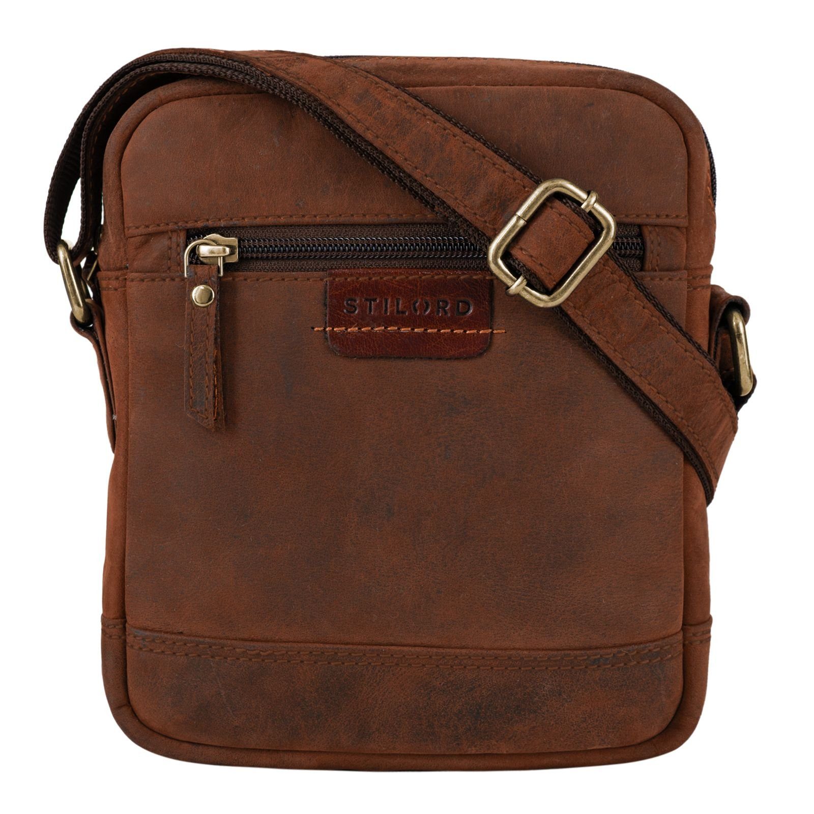 Vintage zum - STILORD braun Leder Messenger Umhängen sepia Tasche Bag "Brian"