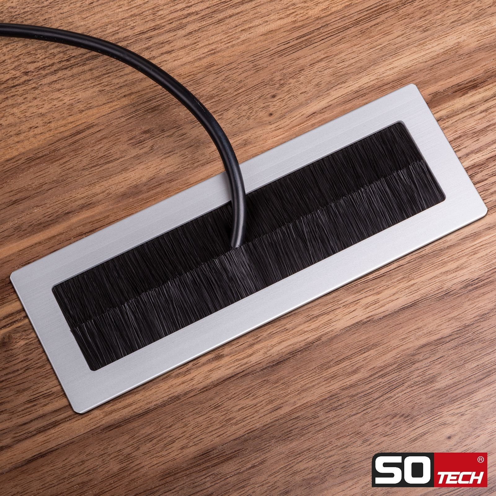 SO-TECH® Kabelkanal Kabeldurchlass Kabeldurchführung TONDO mit Bürstendichtung (1-St), Silber eloxiert, Außenmaß: 100x70mm, Einbaumaß: 90x62mm