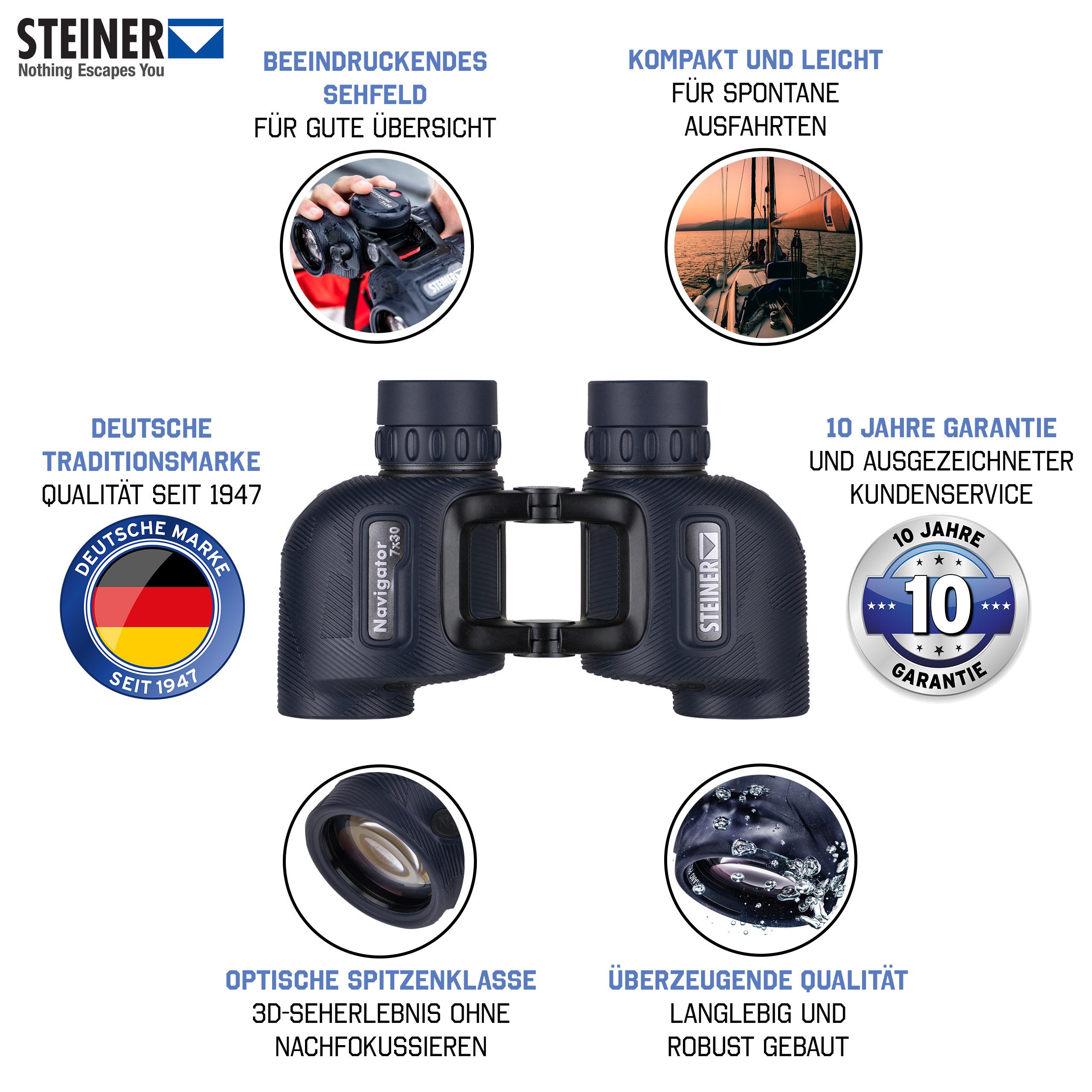 Steiner Navigator 7x30 Fernglas (Marine, kompakt, leicht, wasserdicht, Boot)