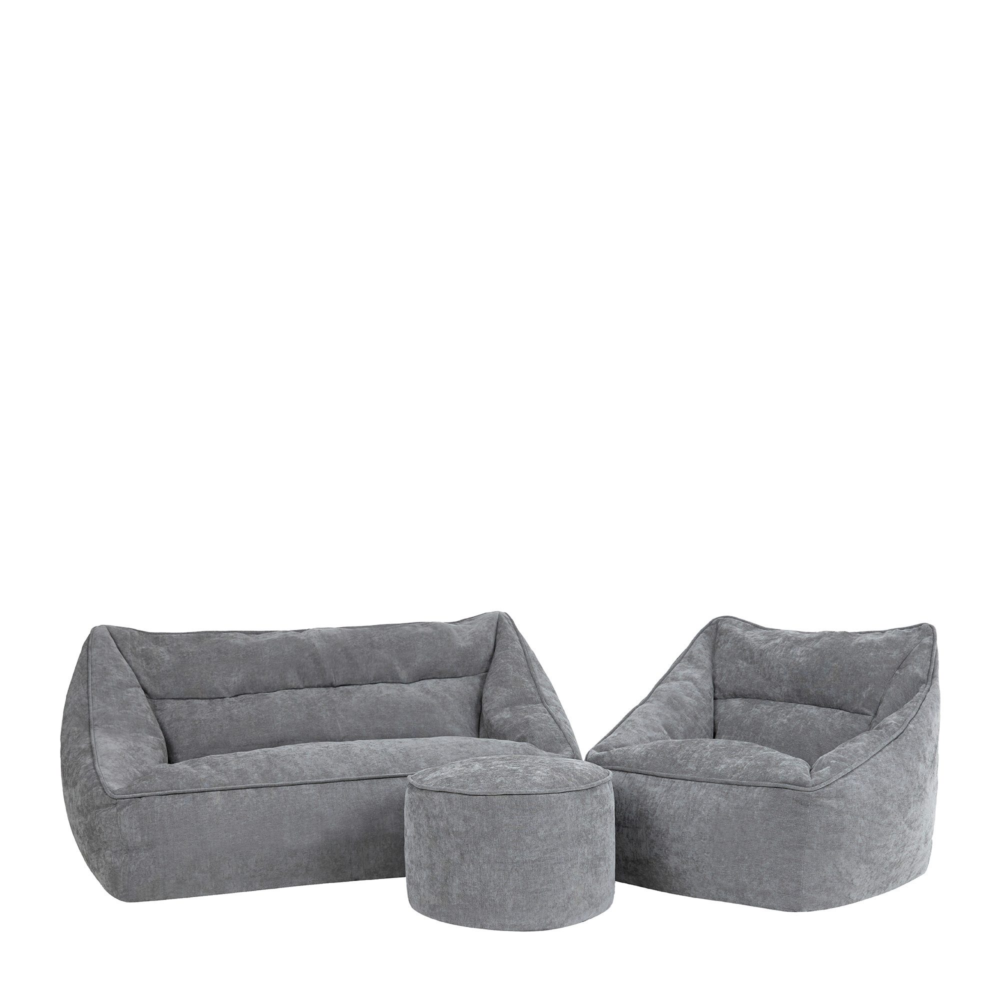 Sitzsack Sitzsack Sofa aus Chenille „Cecilia" mit Sitzsack und runder Sitzpouf