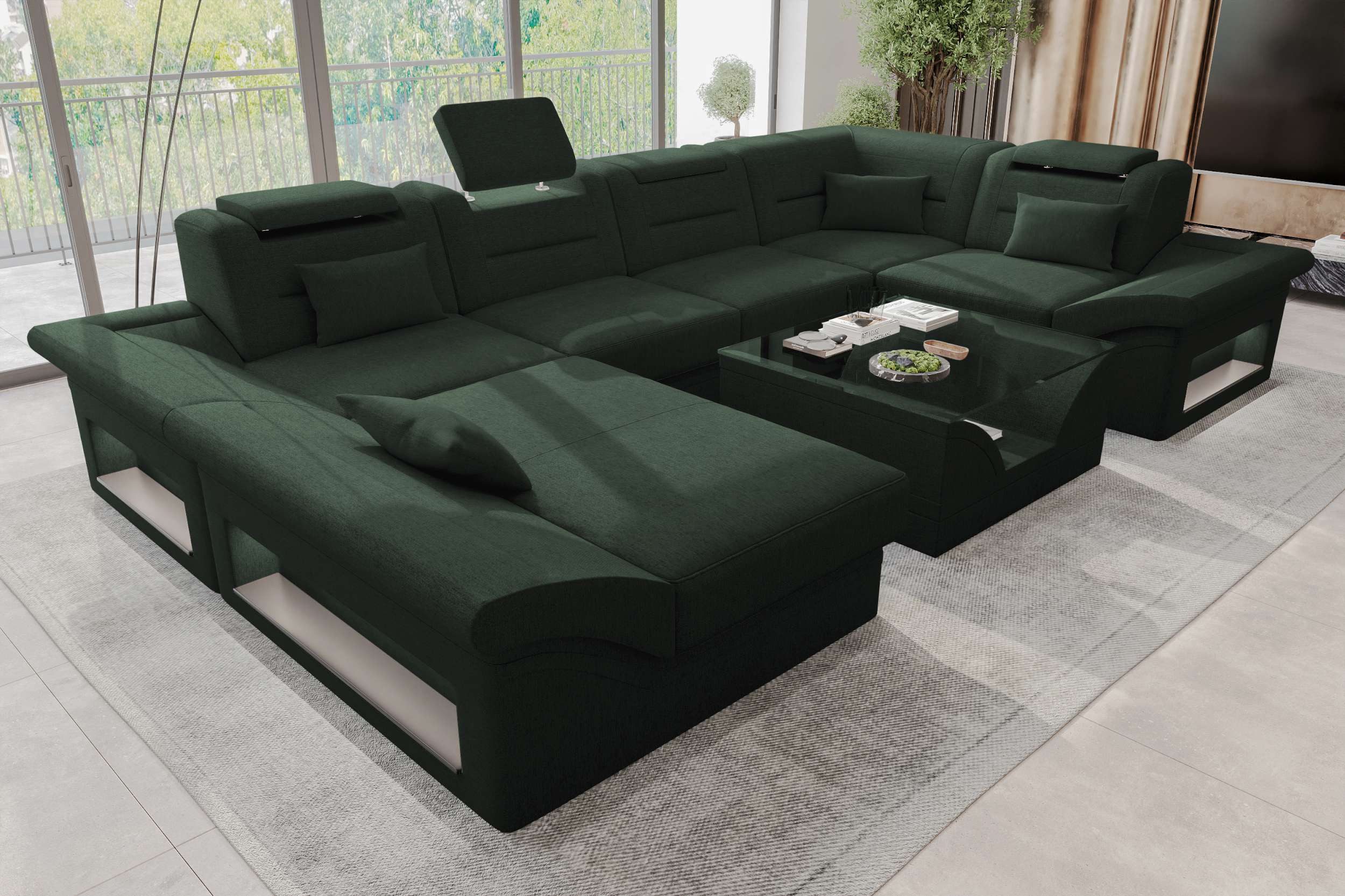 Sofa Dreams Wohnlandschaft Wohnlandschaft Enzo U-Form in Stoff, Wohnlandschaft, U-Form, Polster Couch in U-Form mit LED, 2 Zierkissen inklusive