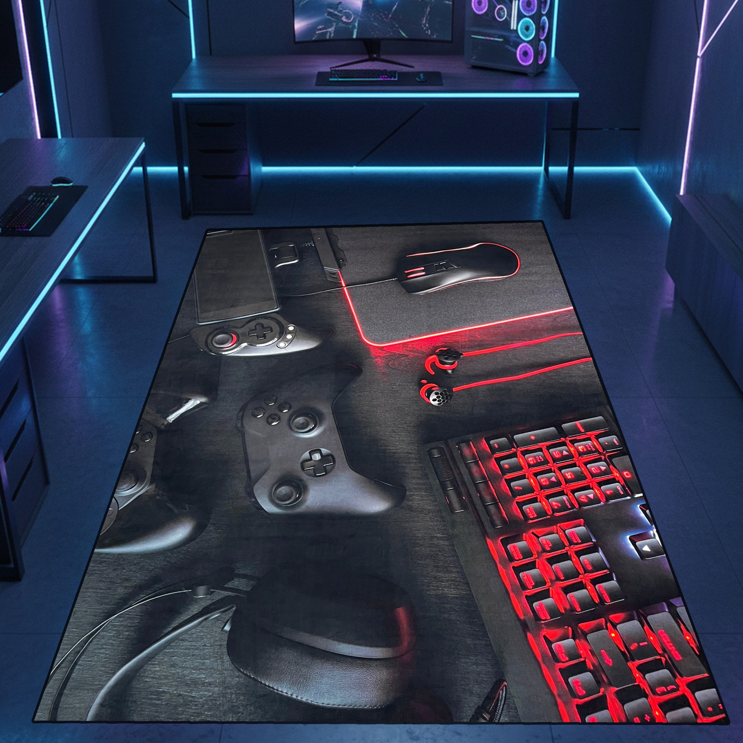 Carpetia Designteppich Gaming Teppich, rechteckig, Höhe: 5 mm, mit grafischen Gaming-Motiven in Neon-Optik