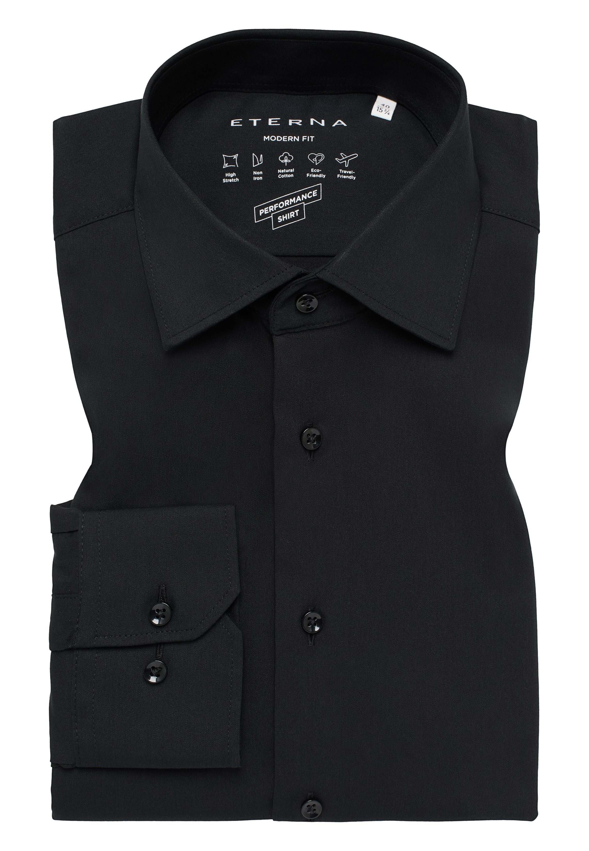 Eterna Businesshemd ETERNA COMFORT FIT Performance Shirt Langarm Hemd schwarz twill 4194-3