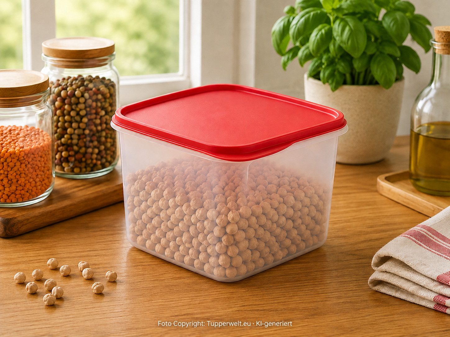 TUPPERWARE Vorratsdose Tupperware Eidgenosse quadratische Box 2,5 l – roter Deckel