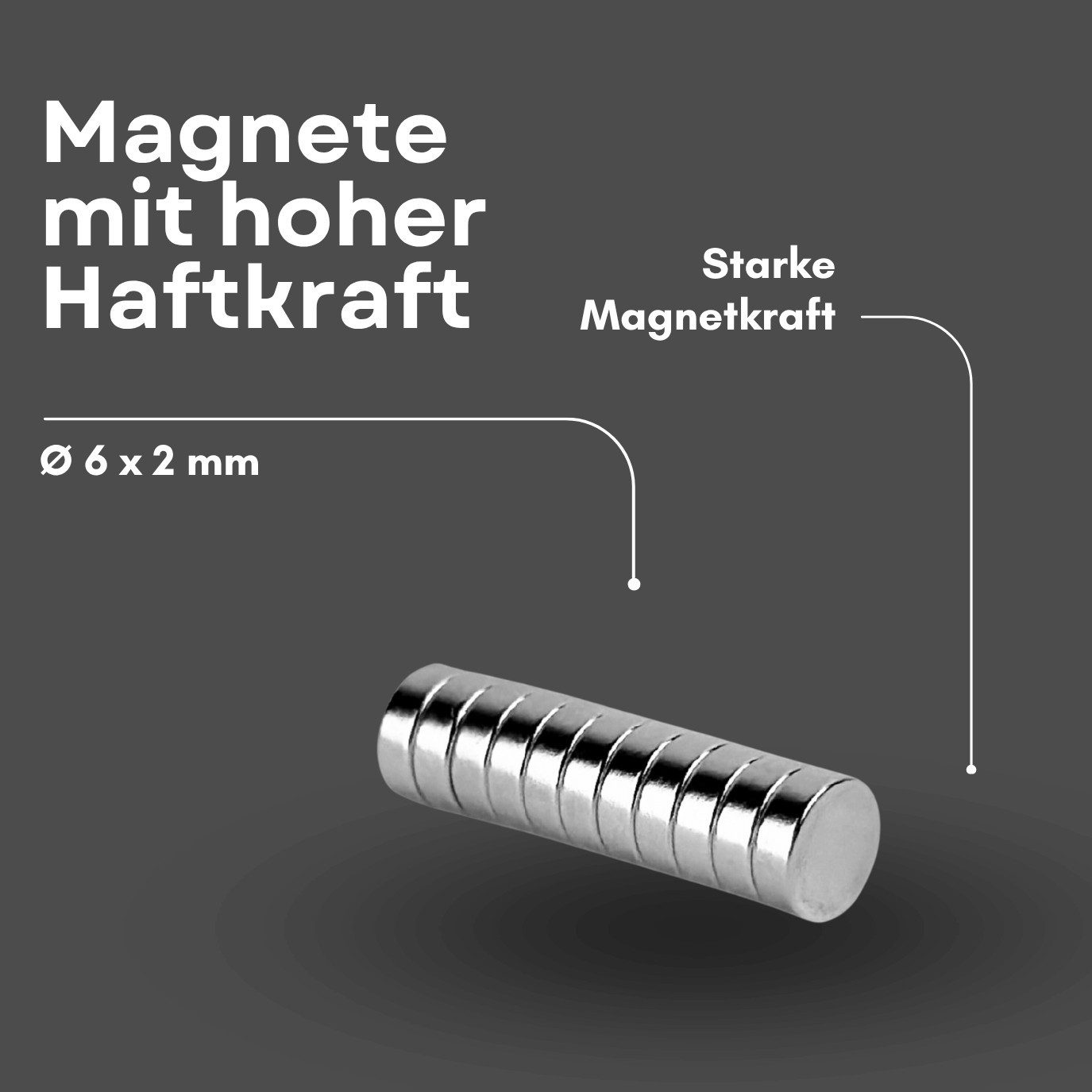 MaajeeKuto Magnet Neodym Scheibenmagnet 6x2mm N38 Supermagnet Ni-Cu-Ni 500g Haftkraft (5-St)