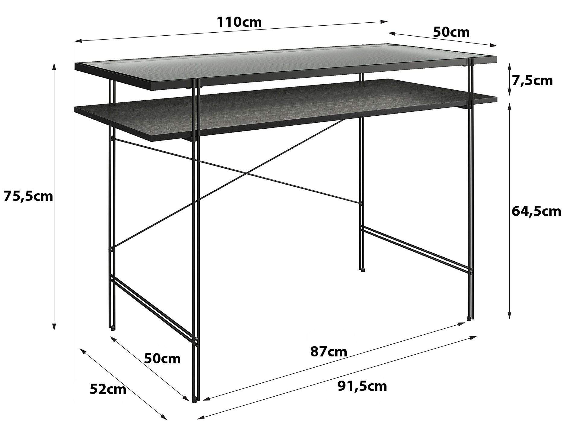 loft24 Schreibtisch Rain, Arbeitstisch, Computertisch, Glastisch, Metallges günstig online kaufen