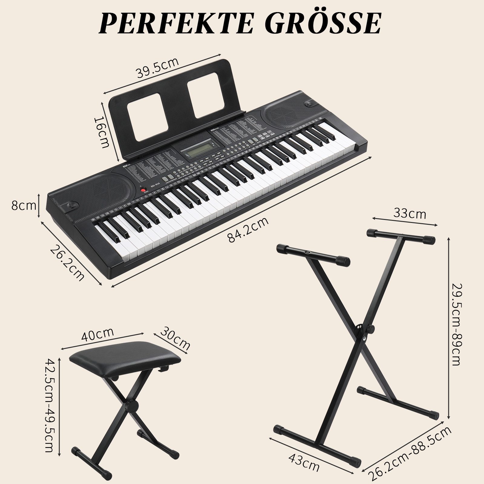 LALAHO Digitalpiano 61-Tasten Keyboard Piano Set mit Klavierständer, Klavier mit LCD-Bildschirm Bluetooth-MIDI , E-Piano für Anfänger