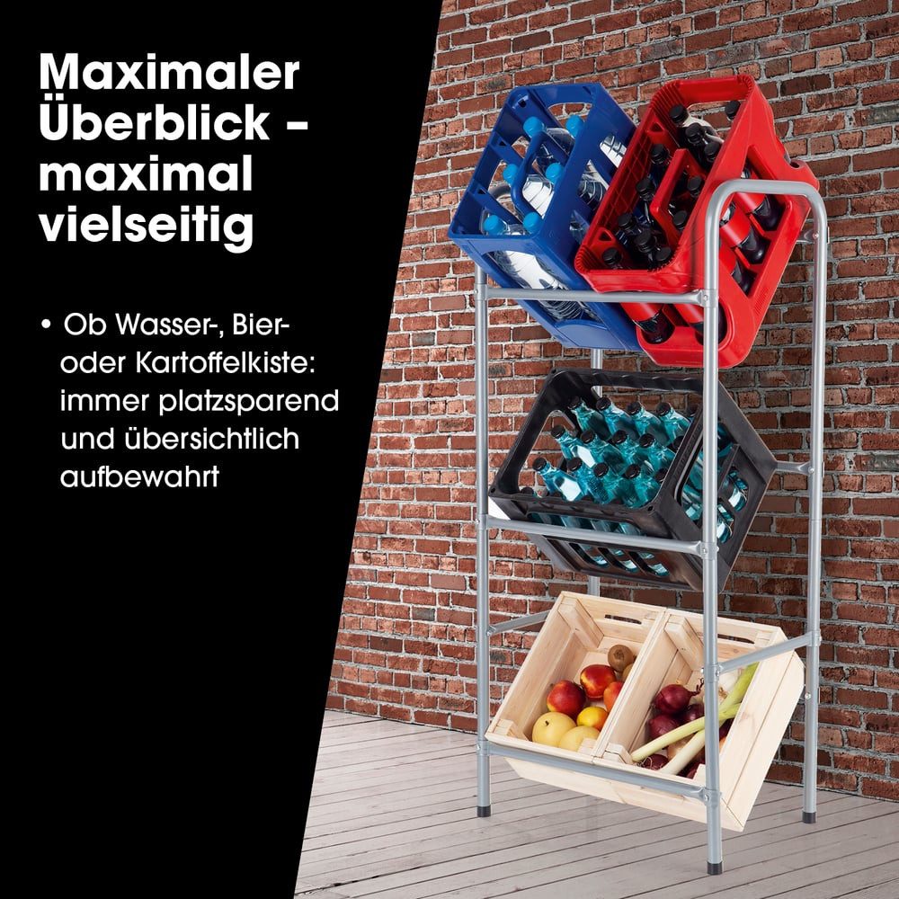EASYmaxx Flaschenregal EASYmaxx Metall Getränkekisten-Regal für 3 Kisten - 127x50x34 cm, Getränkekistenregal zum praktischen Ordnen und Lagern