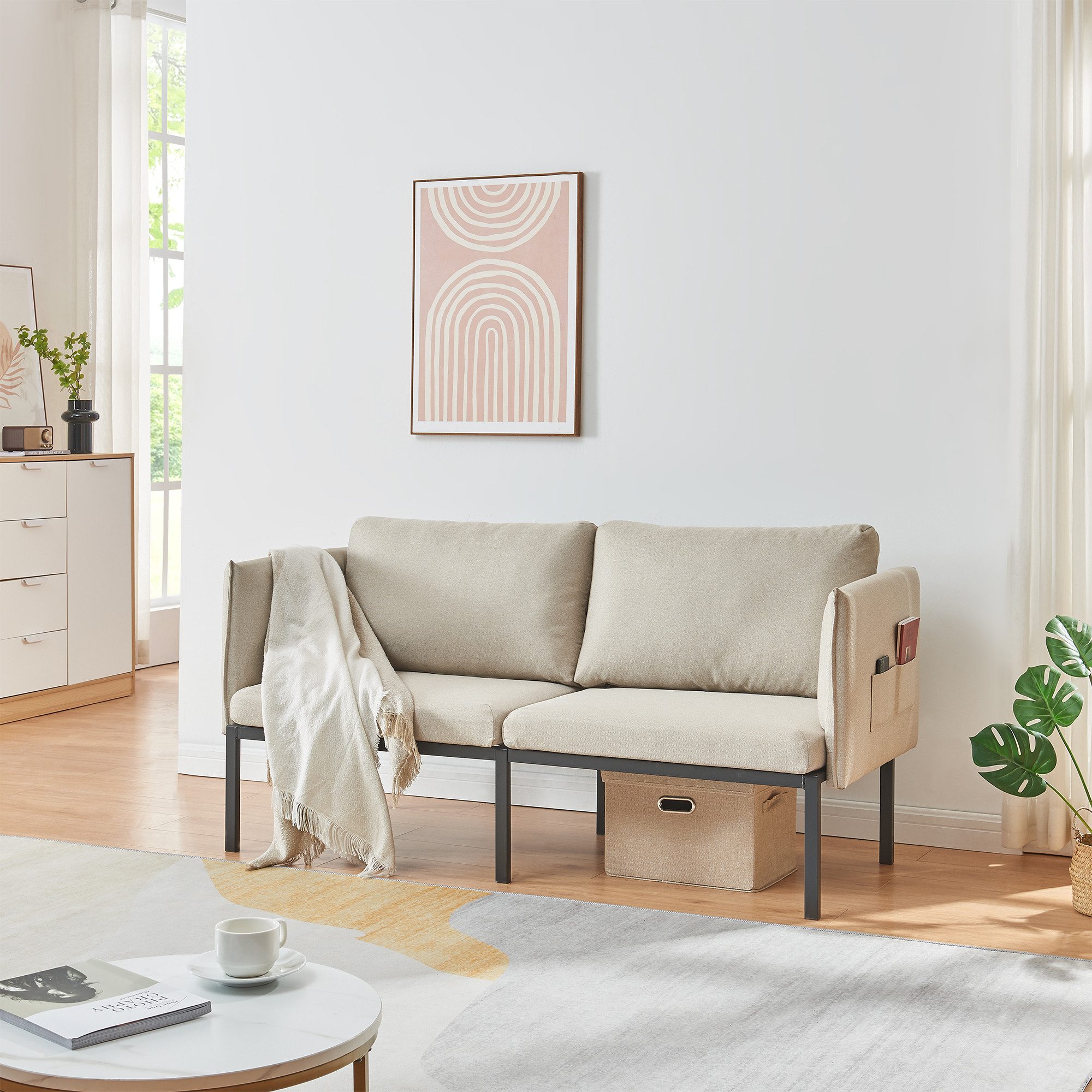 en.casa Sofa, 2-Sitzer »Kamar« gepolstert 69x158x63 cm Beige günstig online kaufen