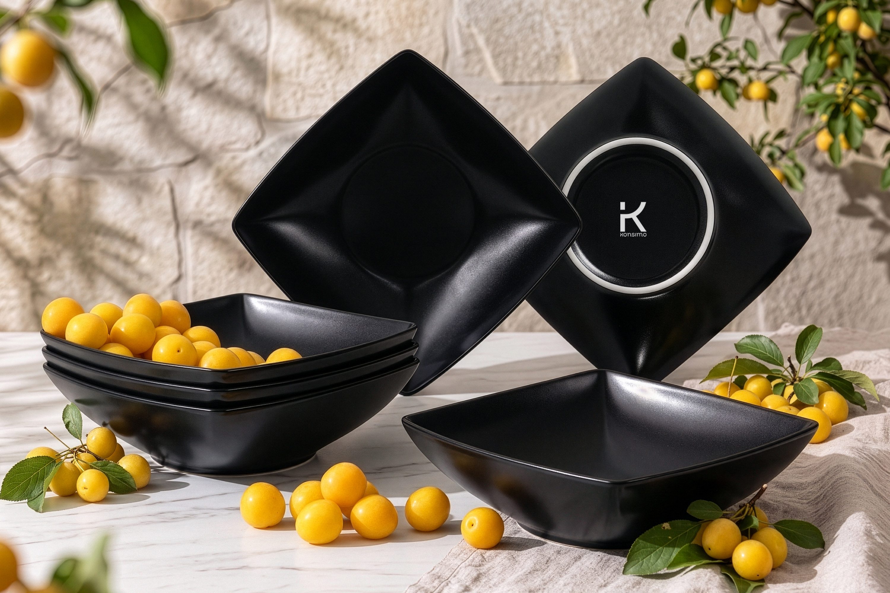 KONSIMO® Teller-Set EPIRI Geschirrset Suppenteller 6 Personen, hergestellt in der EU (6-tlg), 6 Personen, Keramik, quadratisch, Spulmachinen- und Mikrowellengeeignet