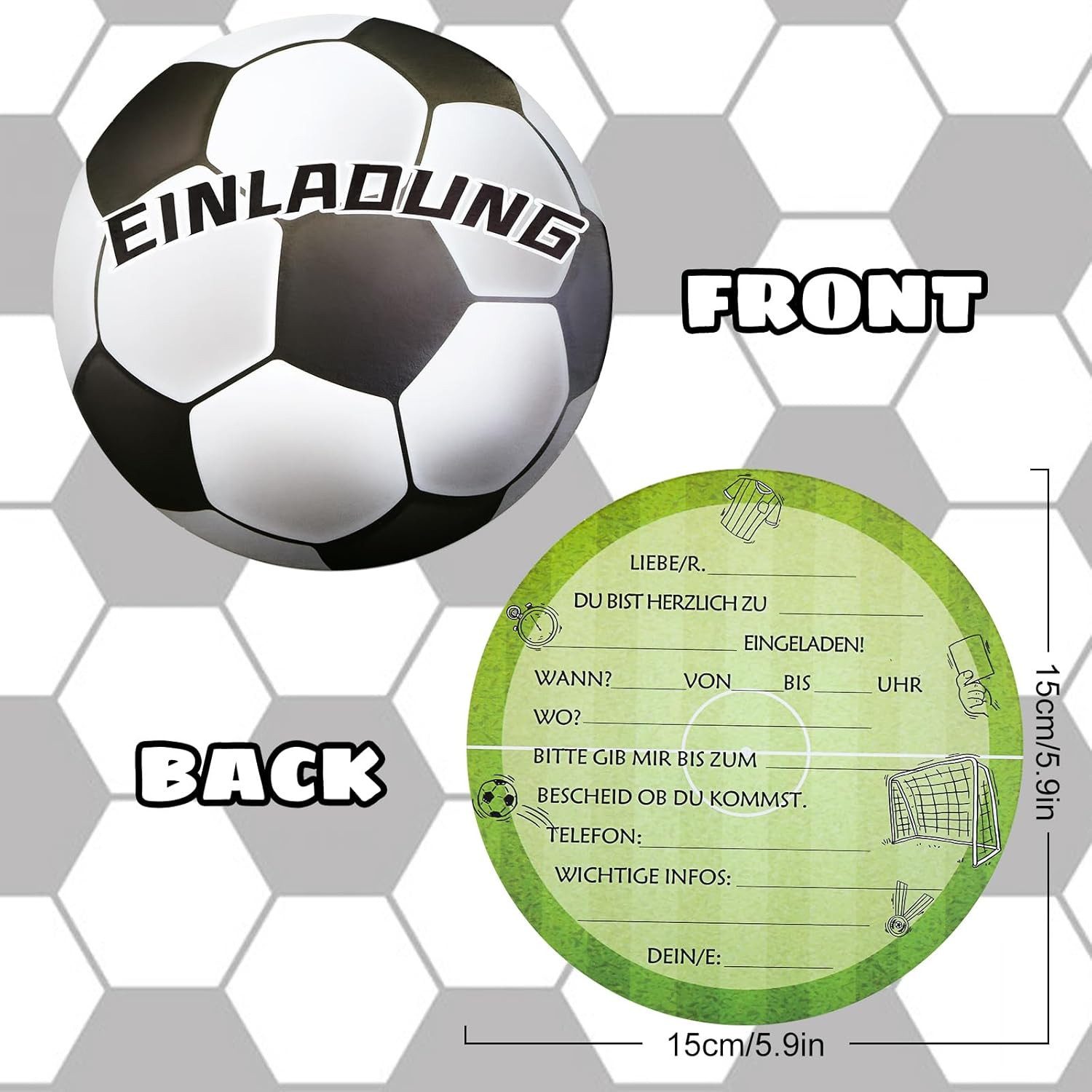 aitsite Einladungskarten 12er Set Einladungskarten Kindergeburtstag Fußball Design Party Karten, 12er Set Fußball Einladungskarten Kindergeburtstag, beschreibbar, bunt