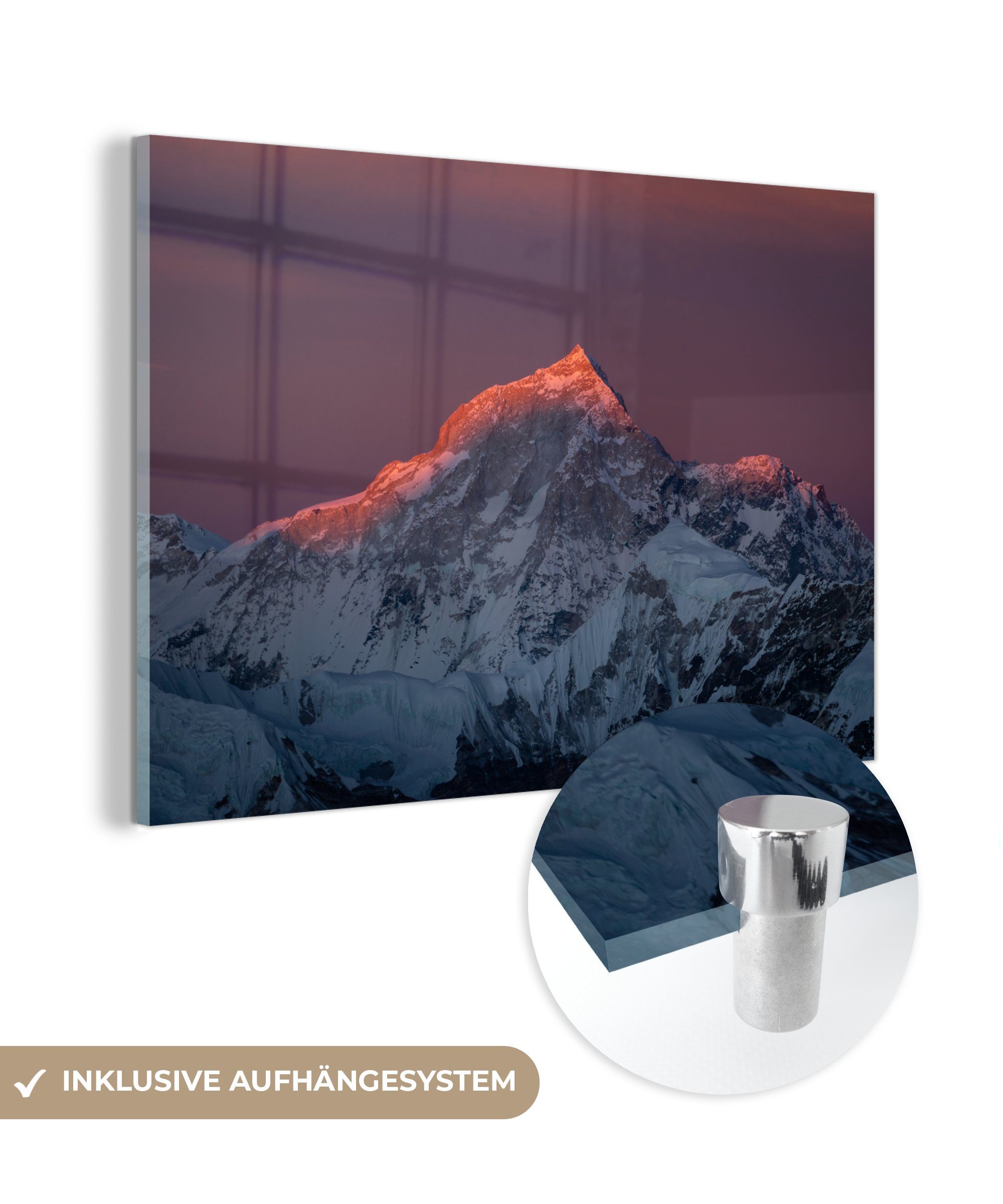 MuchoWow Acrylglasbild Nepal - Berg - Schnee - Rosa, (1 St), Acrylglasbilder Wohnzimmer & Schlafzimmer