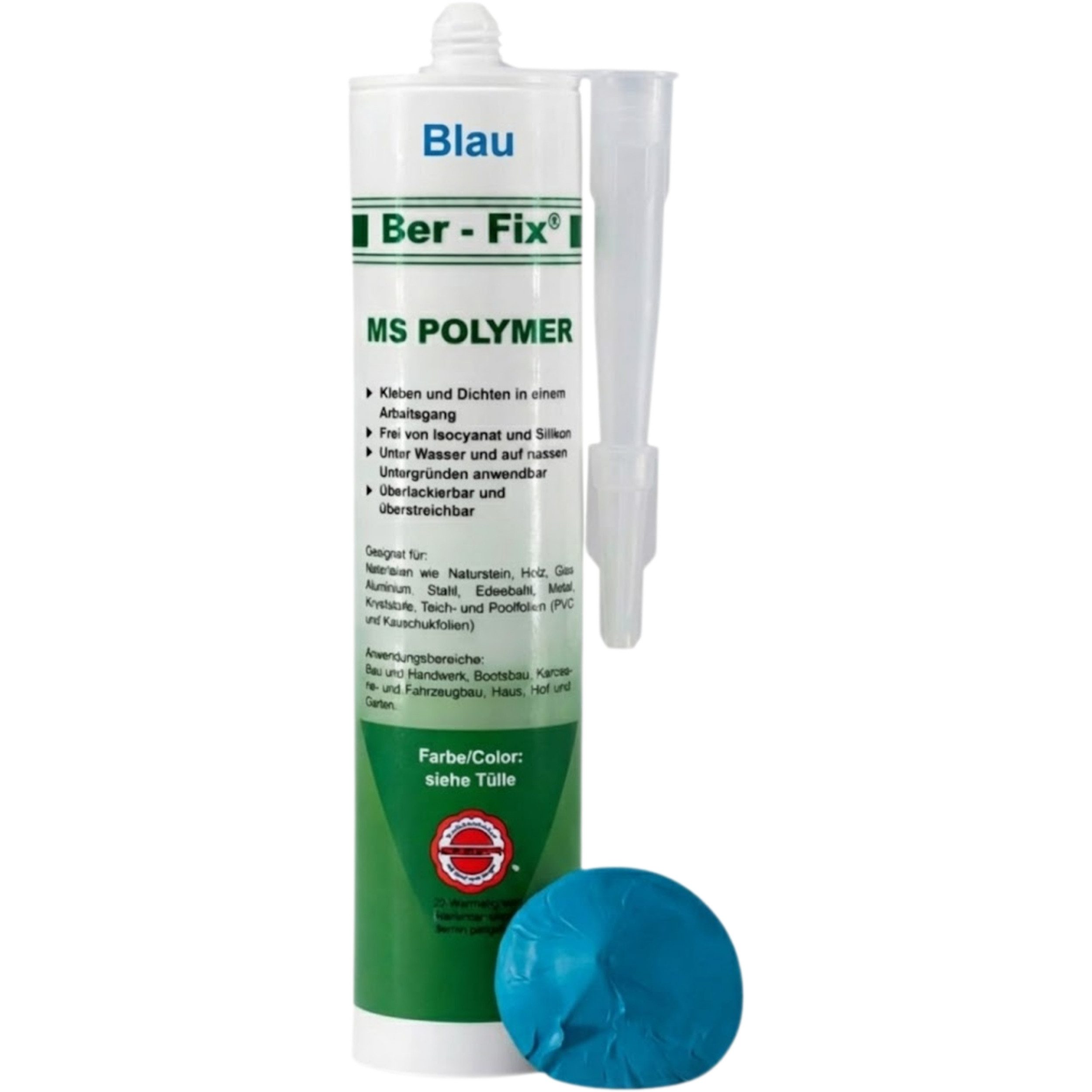 Ber-Fix Montagekleber MS Polymer Pool-blau 290 ml ca 440g BFX-11026-B, (Packung, 1-tlg), dauerelastisch, neutral vernetzend, geruchsarm, pastös, standfest