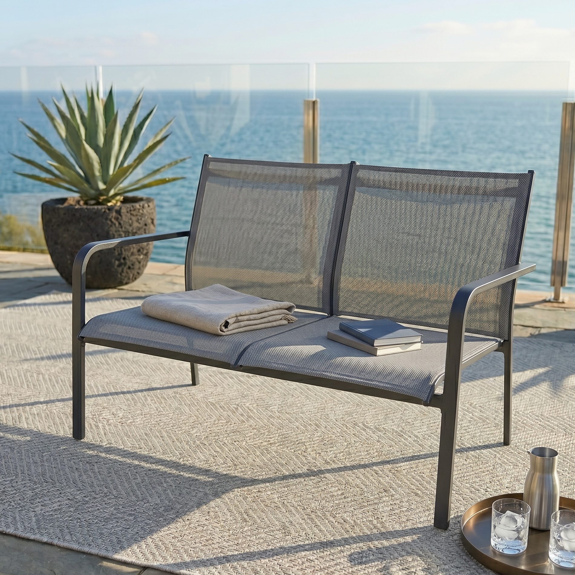 Jati & Kebon Gartenlounge-Bank Dransy, Loungesofa, 2-sitzig, Aluminium & Textilgewebe, witterungsbeständig, wetterfest