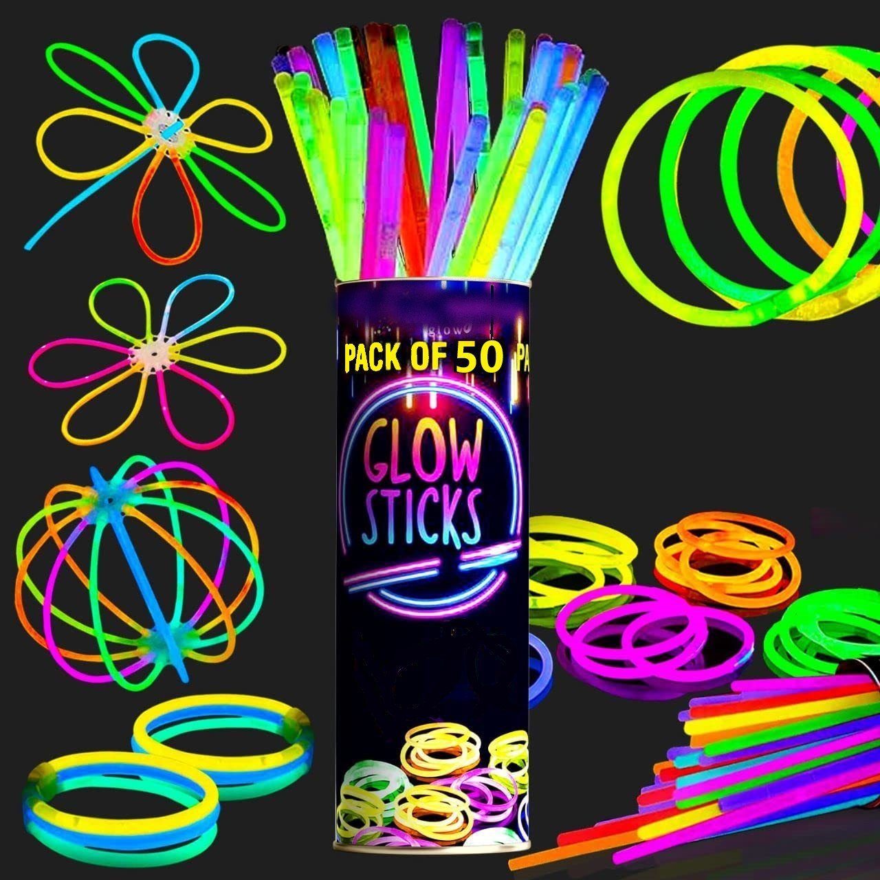 Knicklicht 50 Stk. Knicklichter, Armreifen, Leuchtstäbe, Glowsticks