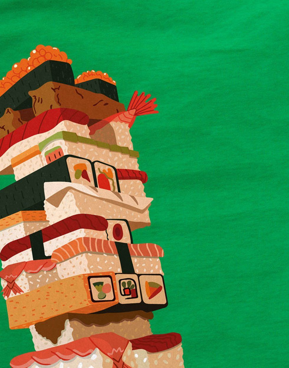 spiel Print-Shirt japanisch japan T-Shirt grün Tower Herren Sushi style3