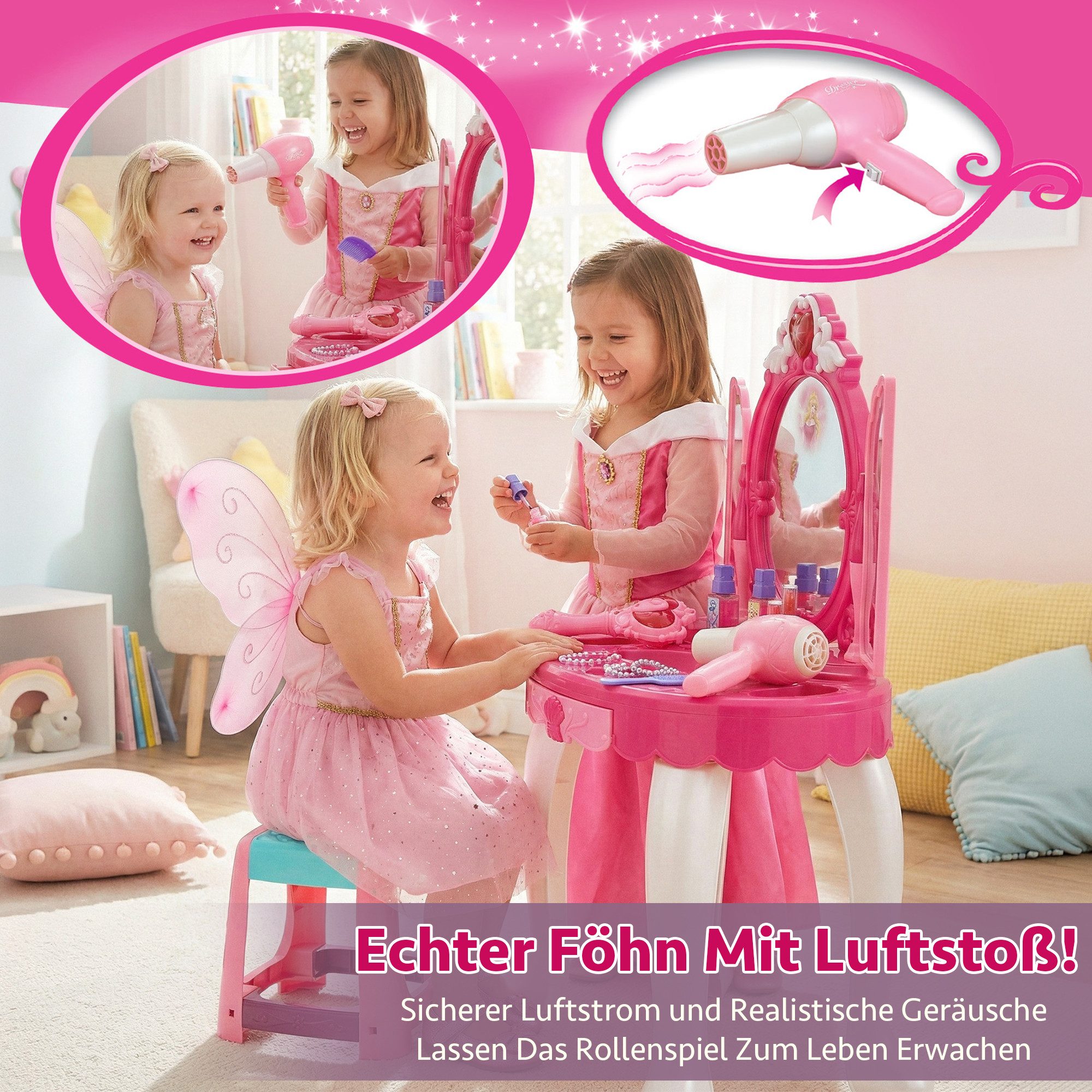 kinderplay Schminktisch Rosa Kinder Schminktisch – MP3 & Licht – Mädchen Spielset, Interaktiver Schminktisch mit Licht – Bild 4 von 5