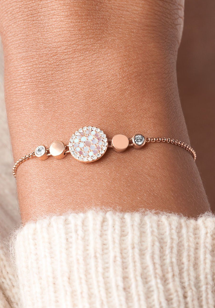 Fossil Edelstahlarmband Schmuck Geschenk Edelstahl VAL MOSAIC DISC Vintage Glitz, mit Glasstein, mit Perlmutt