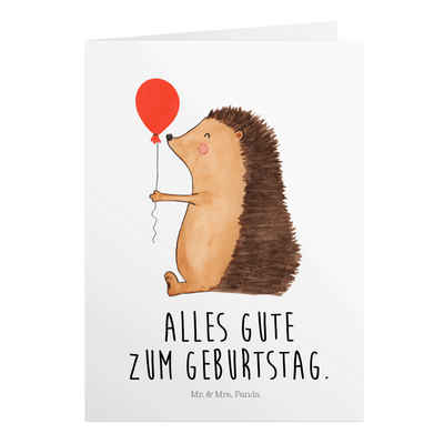 Mr. & Mrs. Panda Grußkarte »Igel mit Luftballon - Weiß - Geschenk, gute Laune, Geburtstagskarte, süße Tiermotive, Tiere, Klappkarte, lustige Sprüche, Glückwunsch, Einladungskarte«