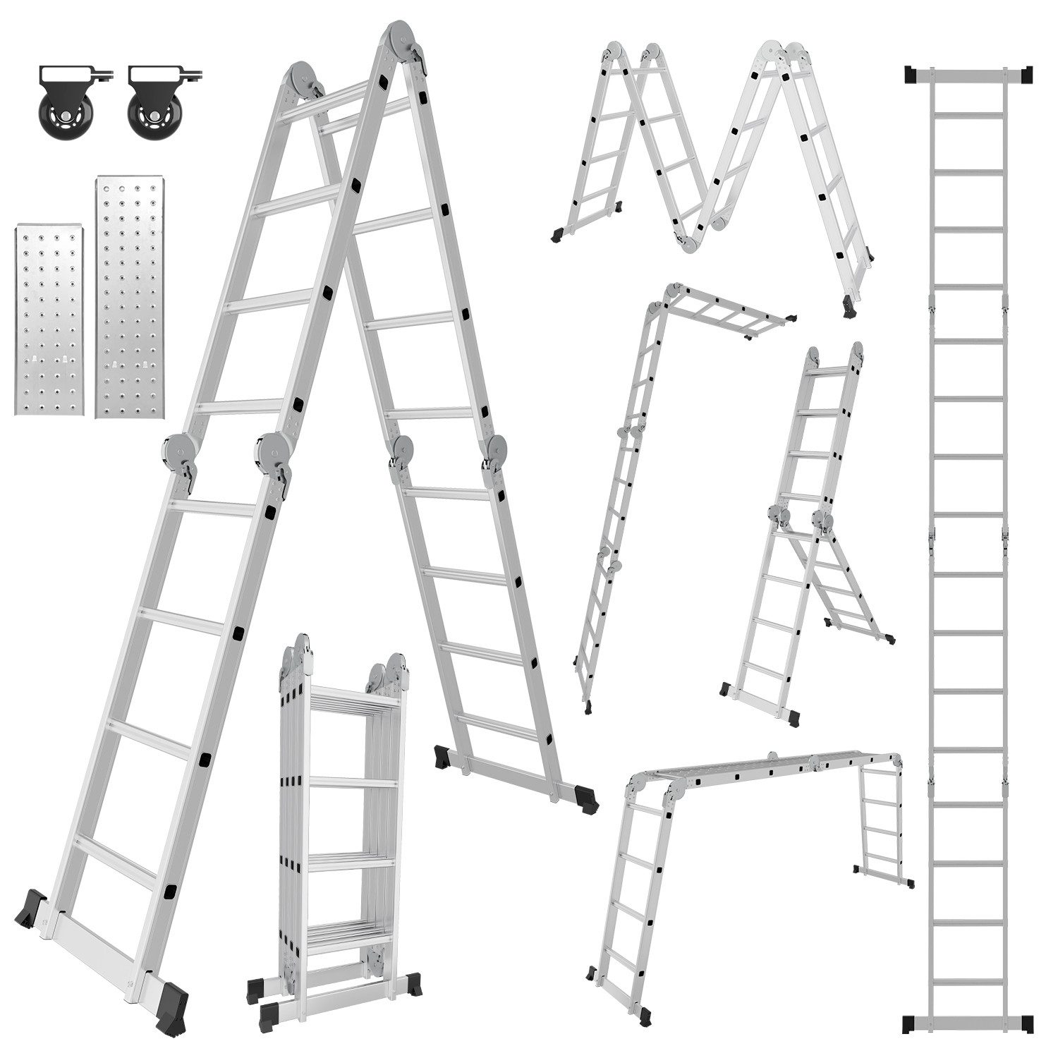 Teleskopleiter Vielzweckleiter 6 in 1 Multifunktionsleiter Gerüst,4x4 4.7M bis 150kg