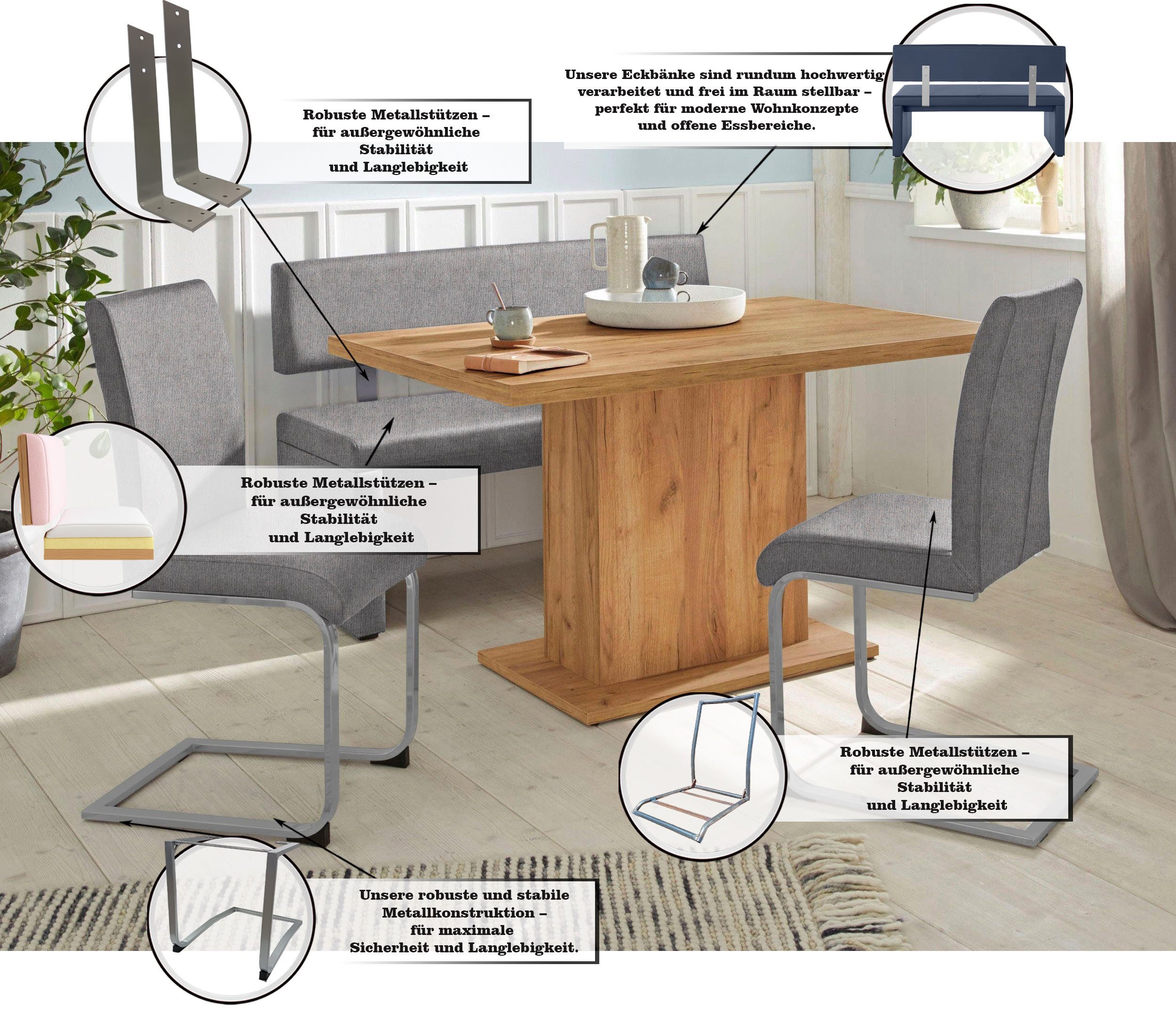 OTTO home Sitzbank Charissa, mit Lehne, Breite 140, 160 oder 180 cm