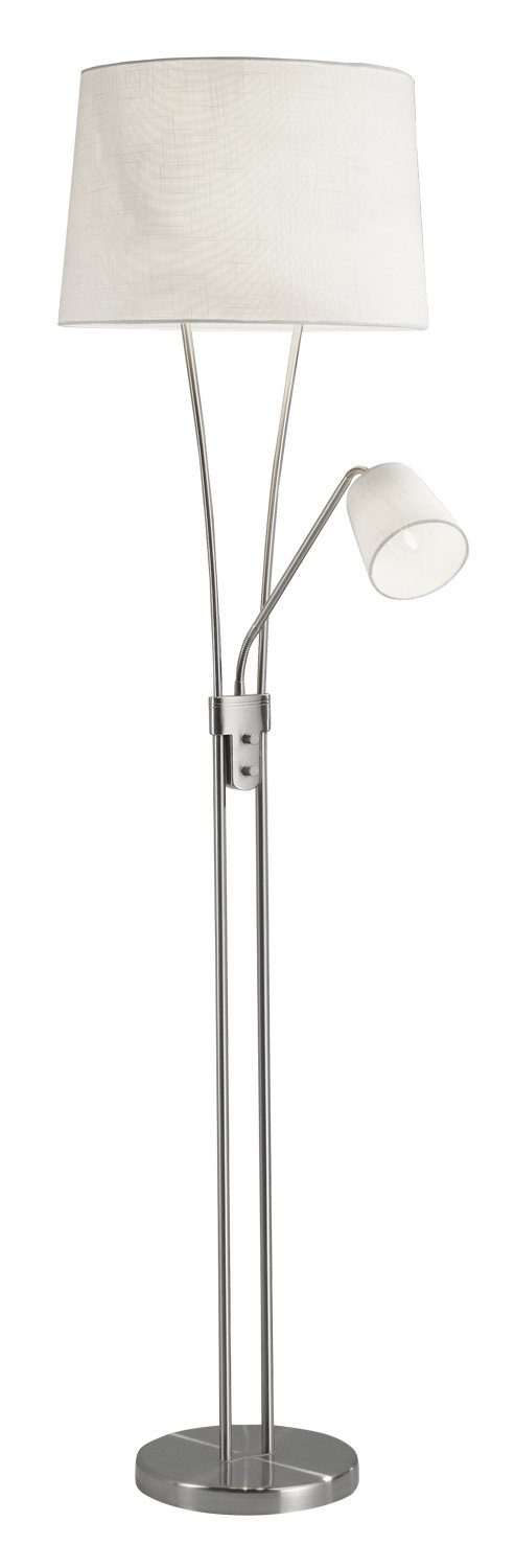 MONDO Stehlampe Stehleuchte MERAN, 2-flammig, H 180 cm, Weiß, Lesearm, ohne  Leuchtmittel, Silbergrau, Metall, Stoffschirm