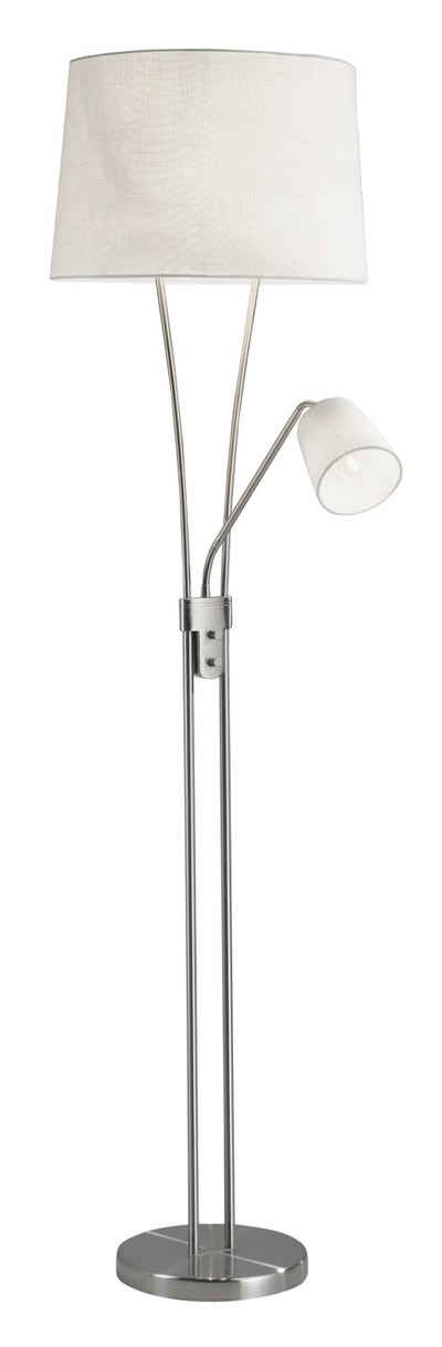 MONDO Stehlampe Stehleuchte MERAN, 2-flammig, H 180 cm, Weiß, Lesearm, ohne Leuchtmittel, Silbergrau, Metall, Stoffschirm