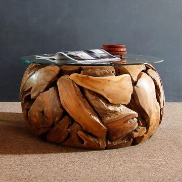 ExotischerLeben Couchtisch Couchtisch XILON aus recyceltem Teakholz rund Ø 80 cm