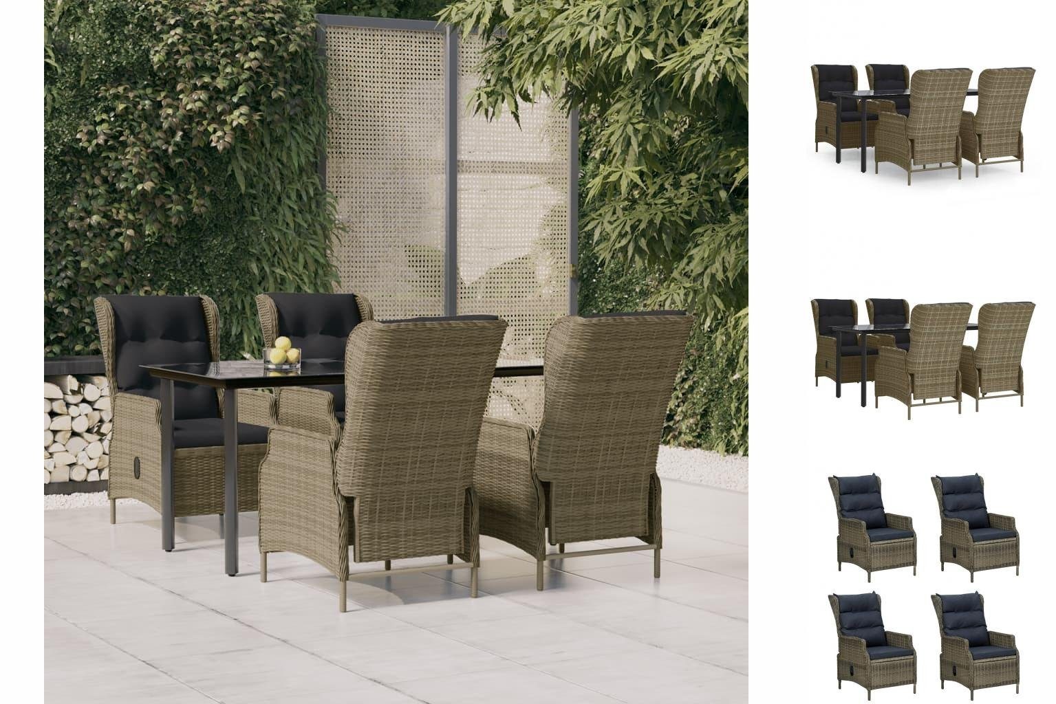 vidaXL GartenEssgruppe 5tlg GartenEssgruppe Braun Poly Rattan