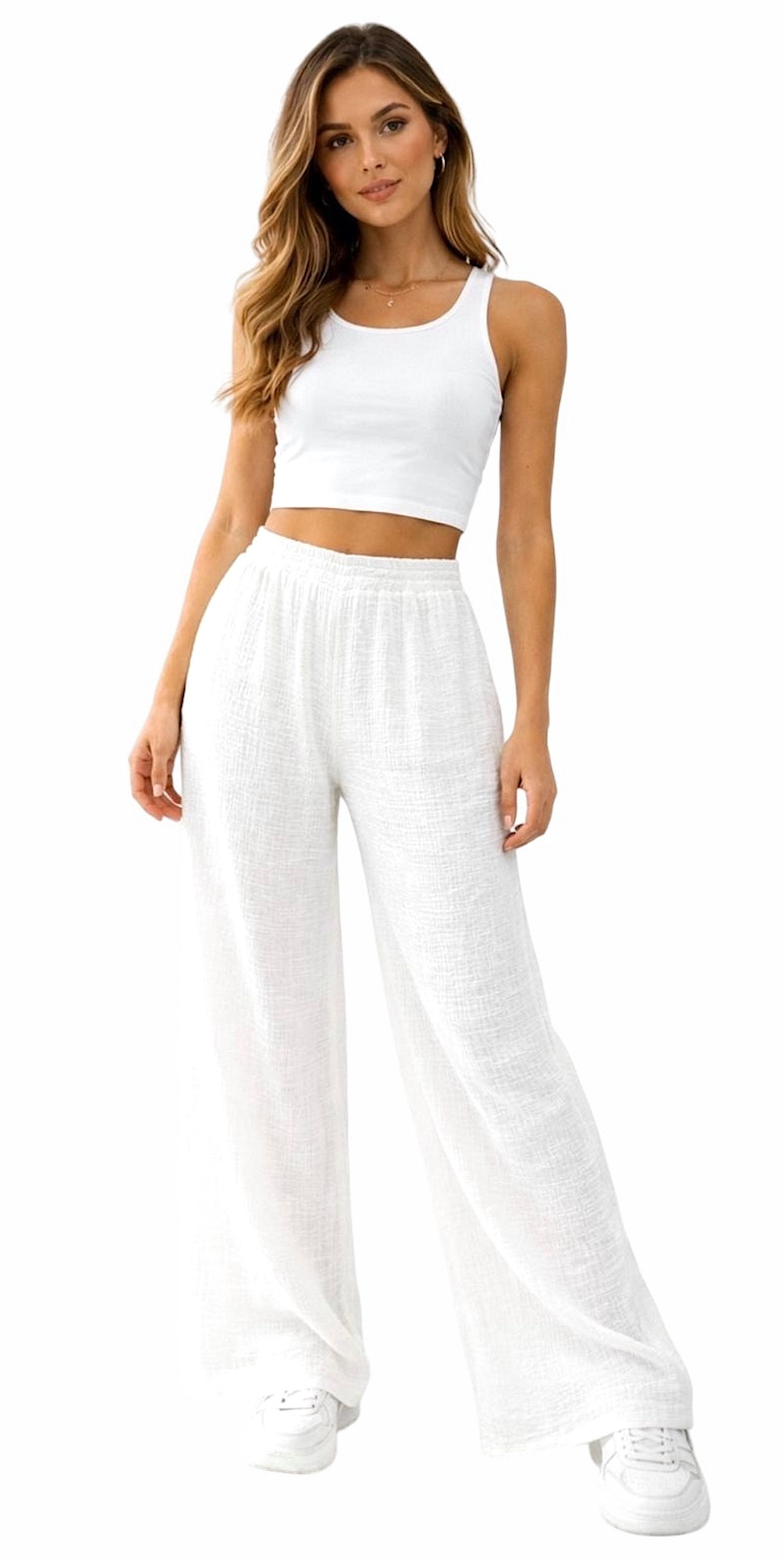 Worldclassca Stoffhose Worldclassca Musselin Stoff Hose Freizeit Sommer Leichte Musselinhose Neue Kollektion - Stilvolle und gemütliche Sommer Mode für Damen