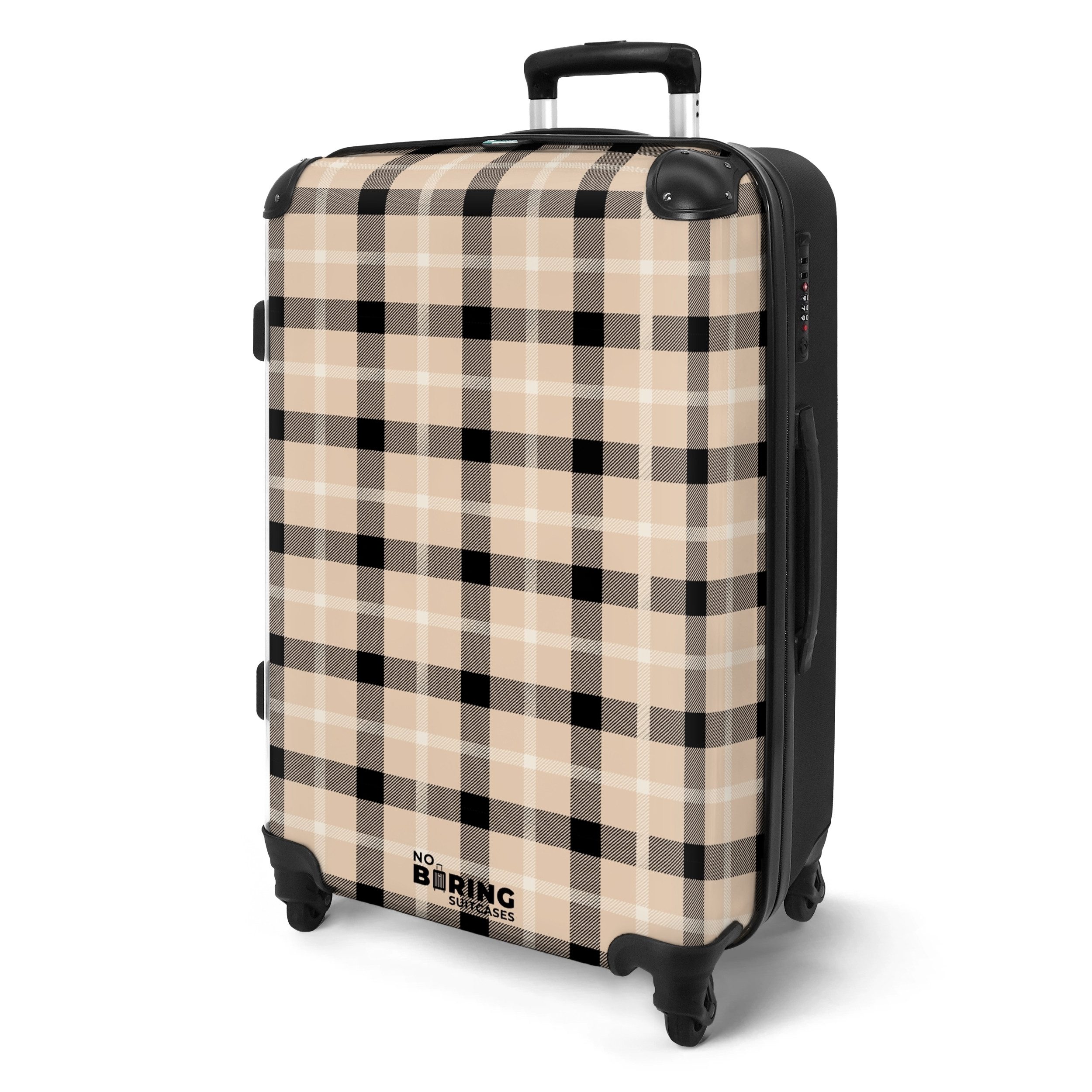 NoBoringSuitcases.com© Hartschalen-Trolley Beige mit schwarzem Karomuster günstig online kaufen