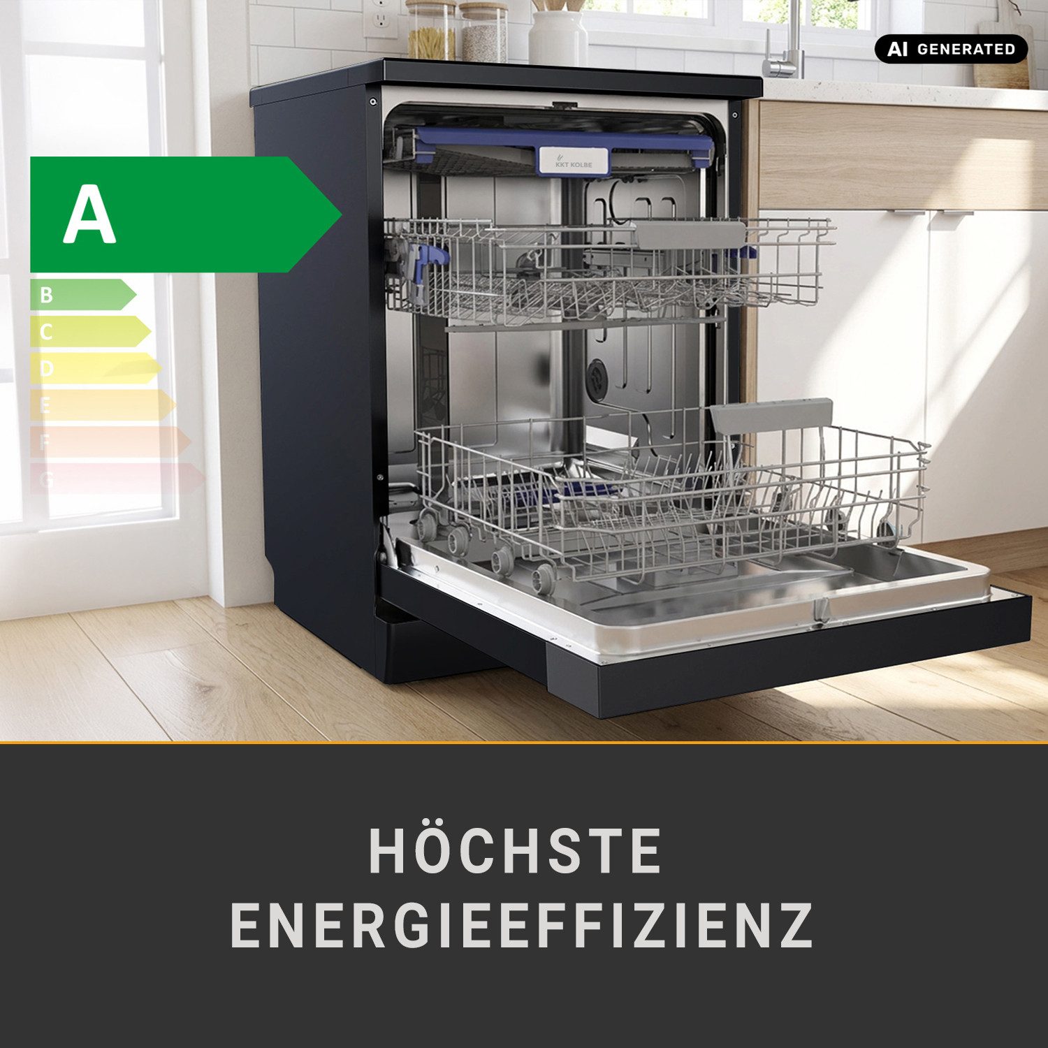 KKT KOLBE Standgeschirrspüler DW60FSS, 9,5 l, 14 Maßgedecke, 60cm / Schwarz / AquaStop / 7 Programme / 14 Maßgedecke – Bild 3 von 5