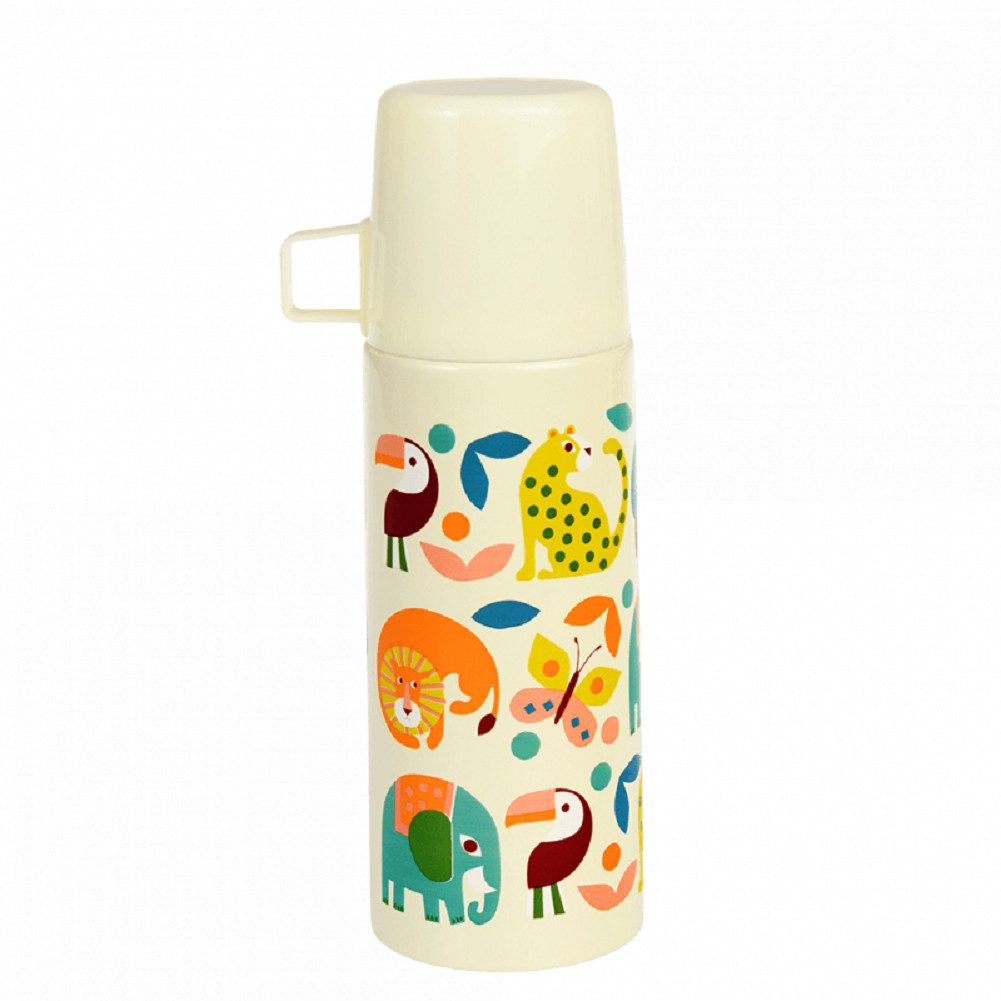 Rex London Isolierflasche Wild Wonders mit Kunststoff Becher, Edelstahl Isolierkanne, für 350 ml, Auslaufsicher - Druckknopf-Verschluss