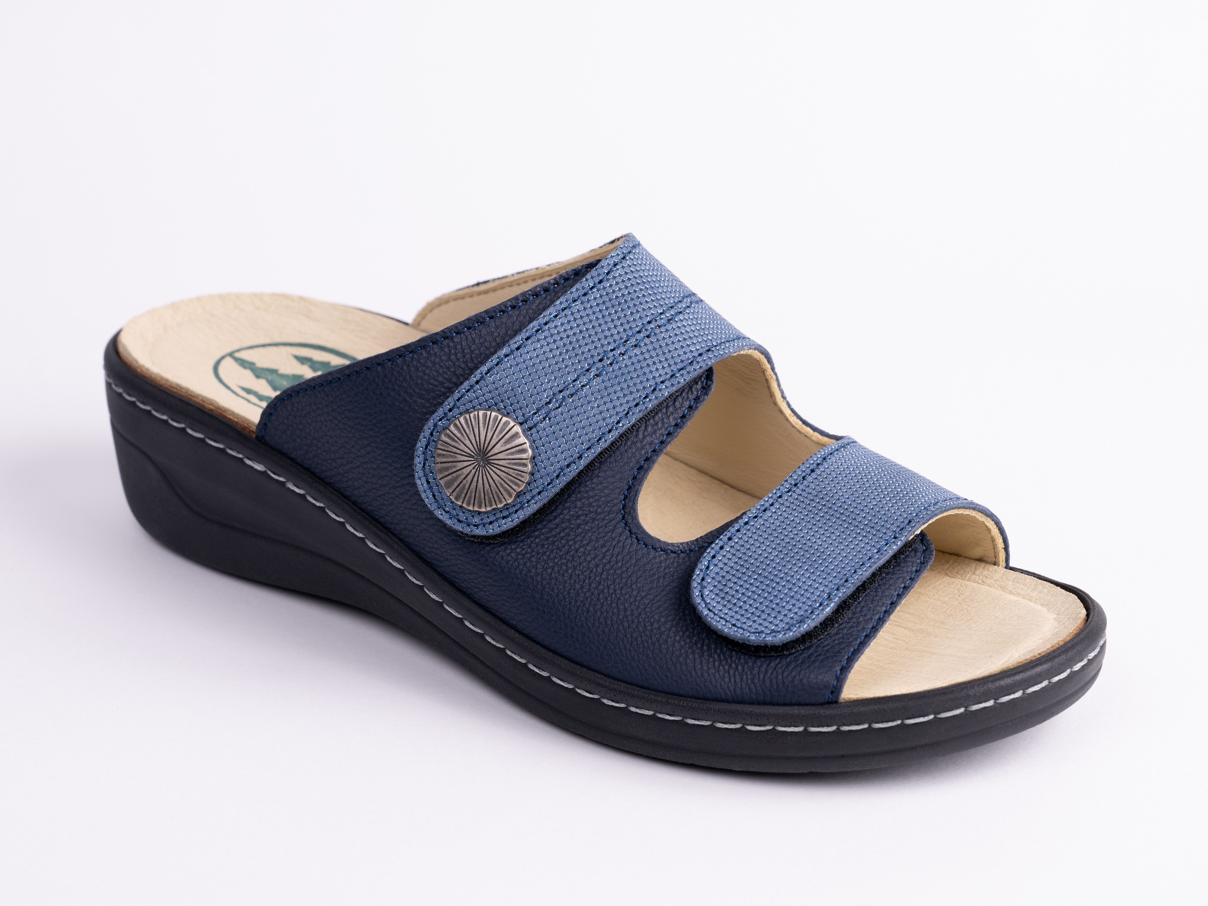 Franken-Schuhe Art. 3020-W40 Farbe: blue sky Damen Pantolette (lose Korkeinlage, Comfortweite "H", Made in Germay) echt Leder, lose Einlage, Weite "H"