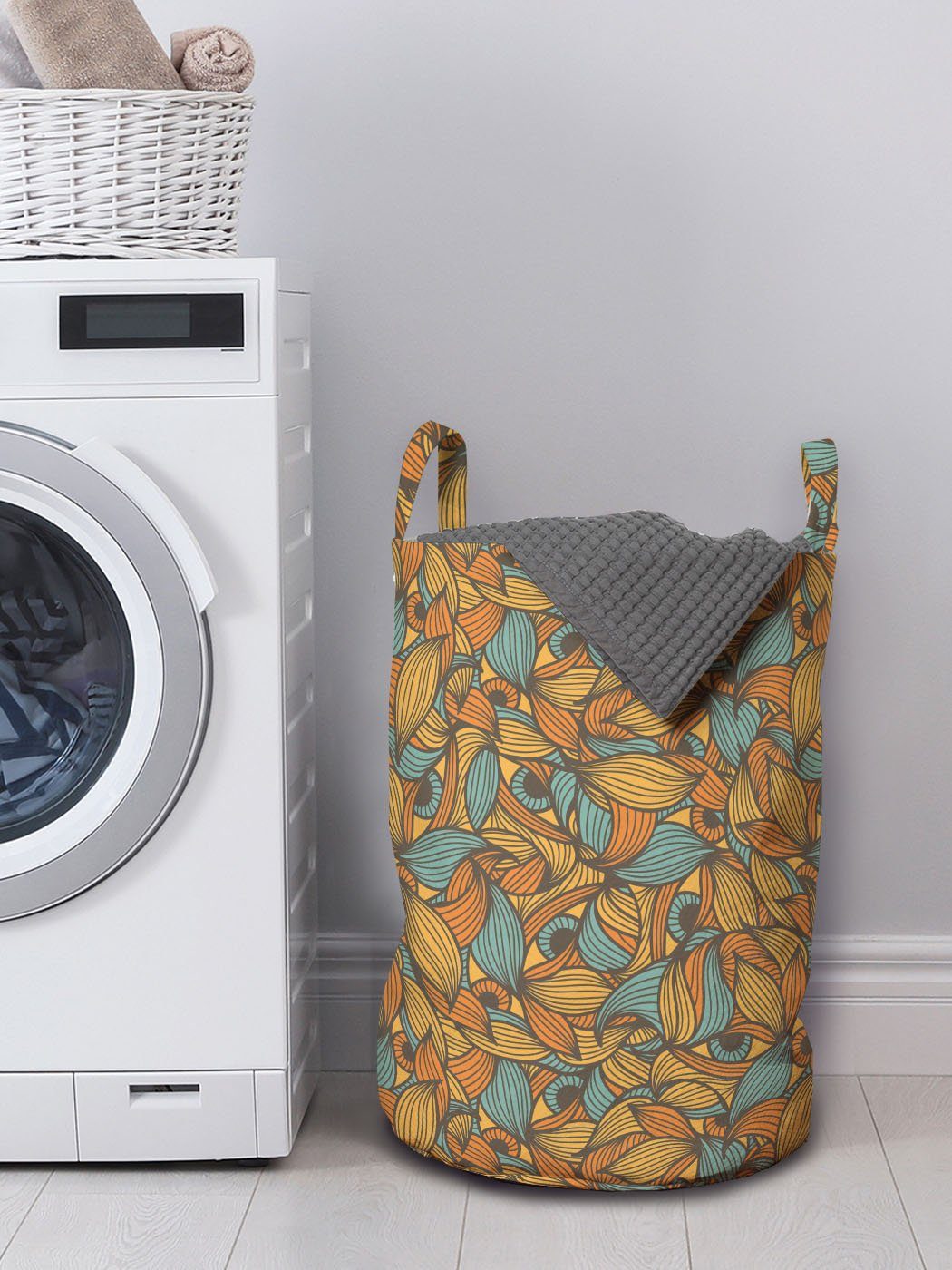 Augen Orange Wäschekorb Wäschesäckchen Waschsalons, Abakuhaus Blau und für Zusammenfassungs-Wellen mit Griffen Kordelzugverschluss