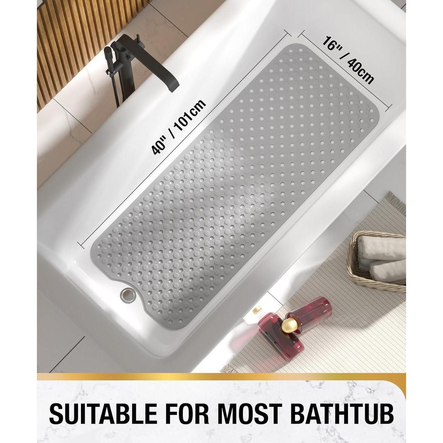 LuxusKollektion Badematte Badewannenmatte rutschfest BPAfrei Grau 101 x 40 cm (Rechteckig)