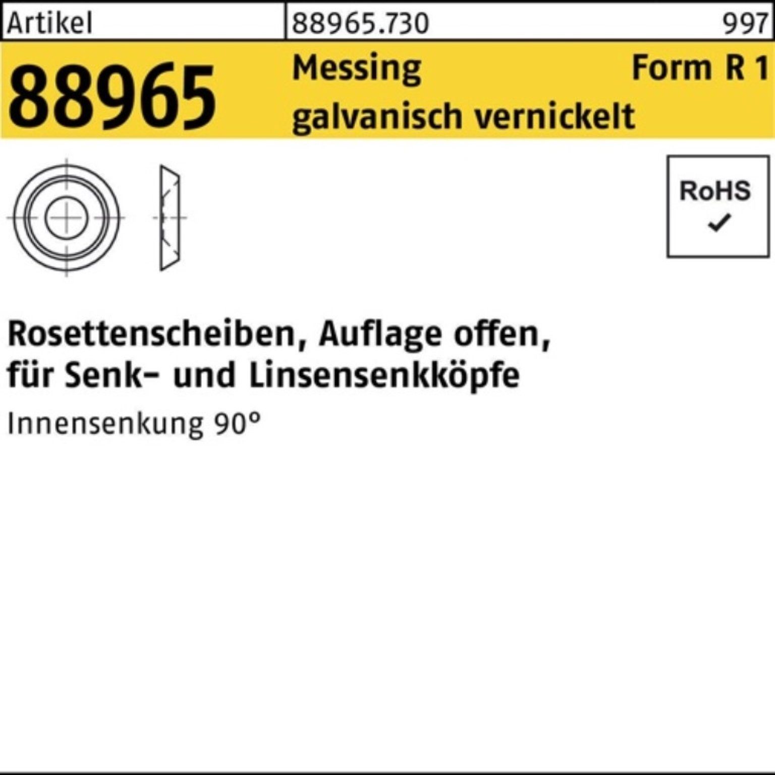 Reyher Rosette 1000er Pack Rosettenscheibe R 88965 offen 4,1x6,5x1,8 Messing galv. ve
