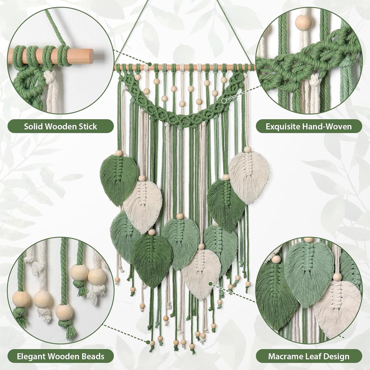 Kaket Hängedekoration Blatt Makramee Wandbehang, Boho Raumdekor – Bild 3 von 5