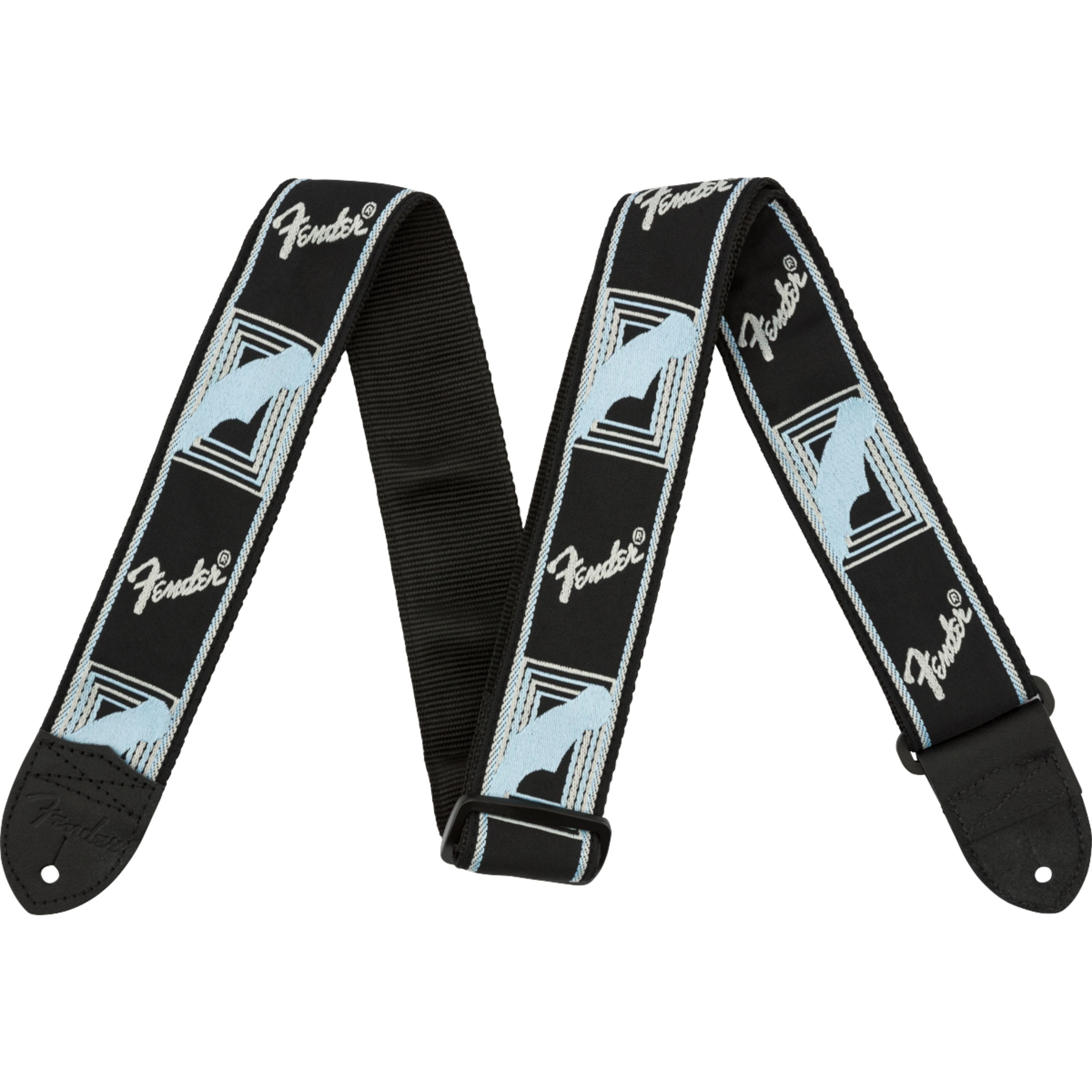 Fender Gitarrengurt, Monogrammed Strap Black/Light Grey/Blue - Gitarrengurt