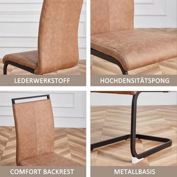 MODFU Freischwinger 4er Schwingstuhl Kunstlederstuhl Esszimmerstuhl (Polster Stuhl Set nur 4 Stühle ohne Esstisch)
