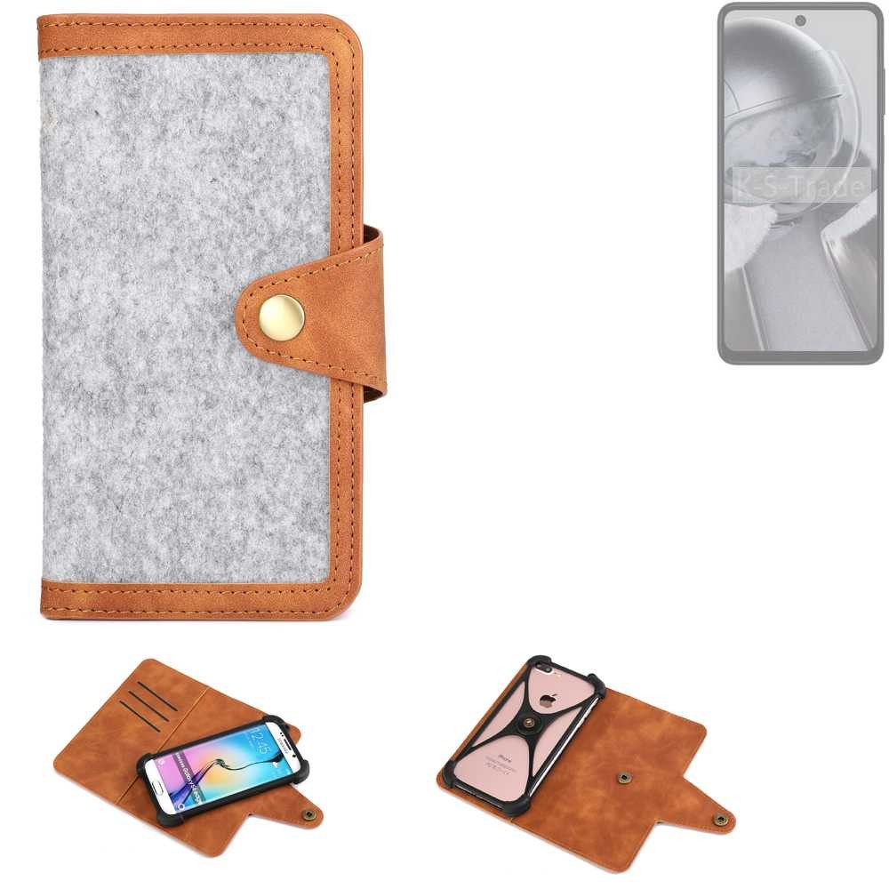 K-S-Trade Handyhülle für HMD Pulse Pro, Handyhülle Schutzhülle Filz-Hülle Kunst-Leder hellgrau braun